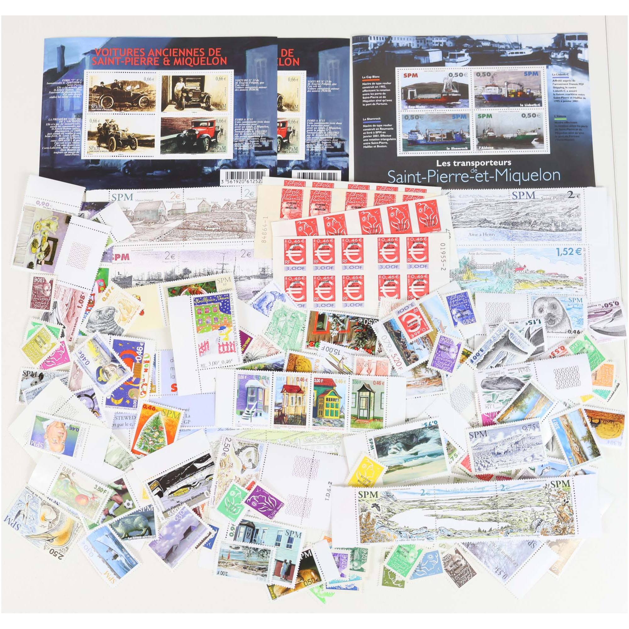 SAINT PIERRE ET MIQUELON, LOT TIMBRES ET BLOCS EN EUROS, NEUFS** FACIALE 171,9€