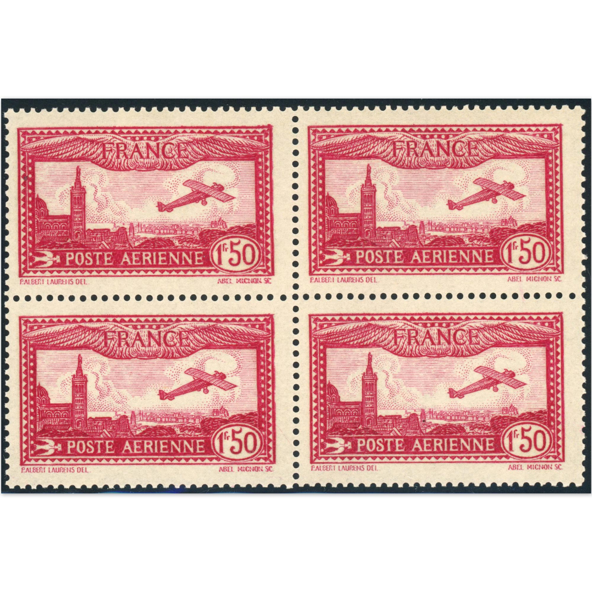 FRANCE BLOC DE 4 TIMBRES POSTE AÉRIENNE N°6 TIMBRES NEUFS ANNÉE 1930 COTE 200€