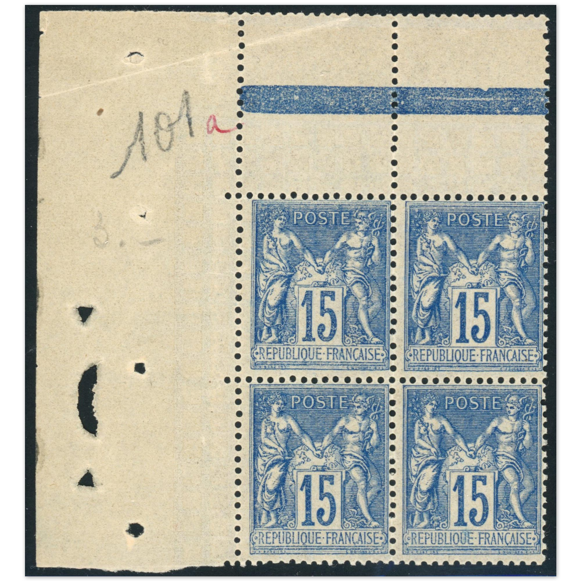 FRANCE BLOC DE 4 TIMBRES NEUFS** N°101 TYPE SAGE COTE 240€ PLUS VALUE BDF