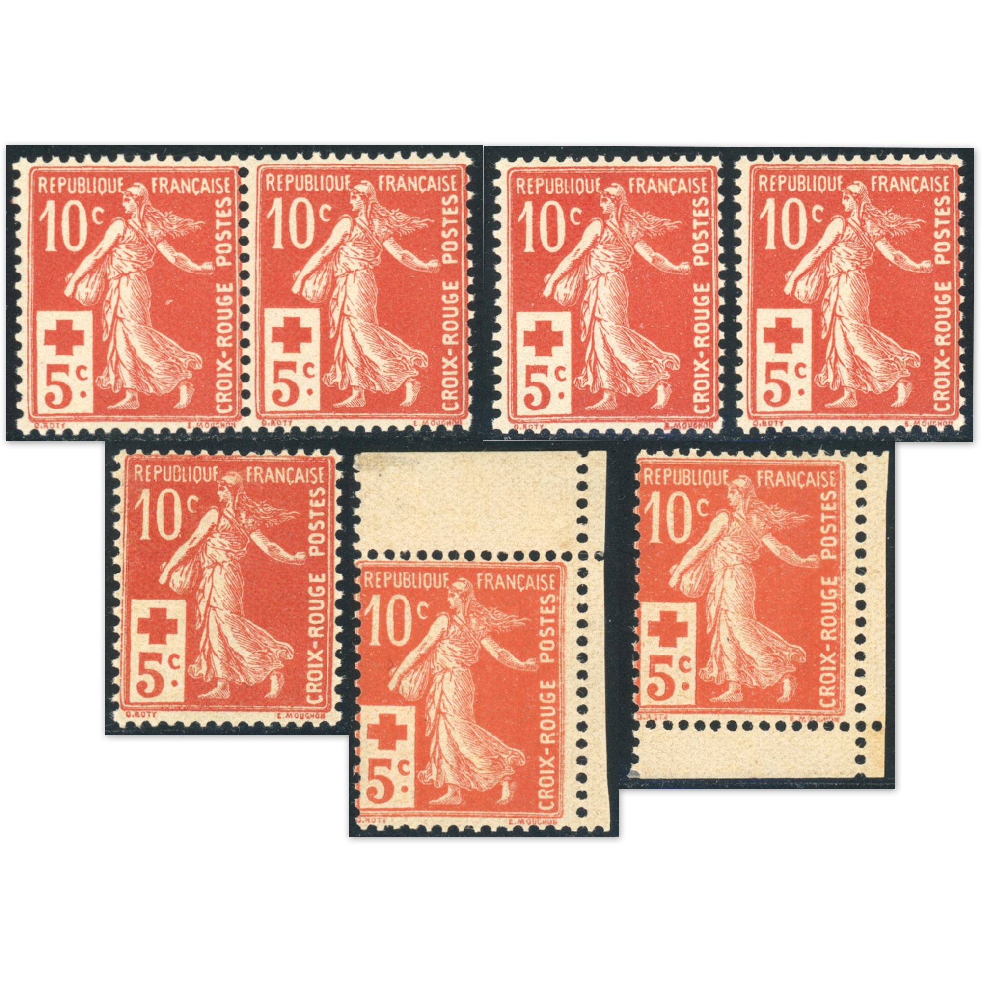 FRANCE LOT DE 7 TIMBRES NEUFS** N°147 CROIX-ROUGE COTE 700€ BELLE QUALITÉ
