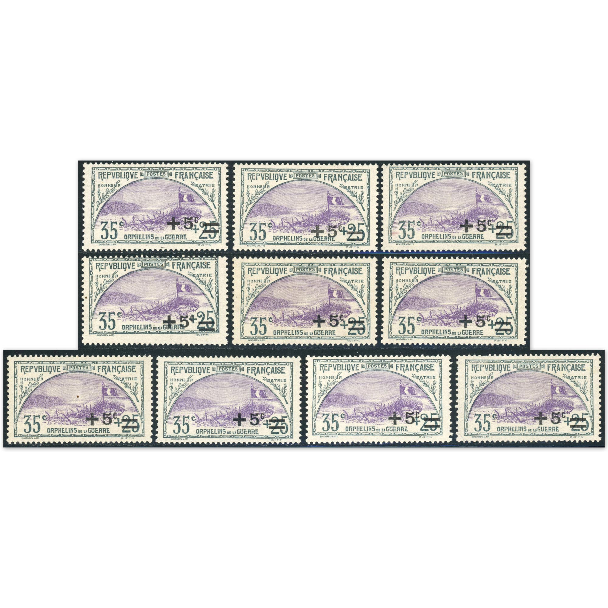 FRANCE LOT DE 10 TIMBRES NEUFS** N°166 2E ORPHELIN COTE 280€ BELLE QUALITÉ