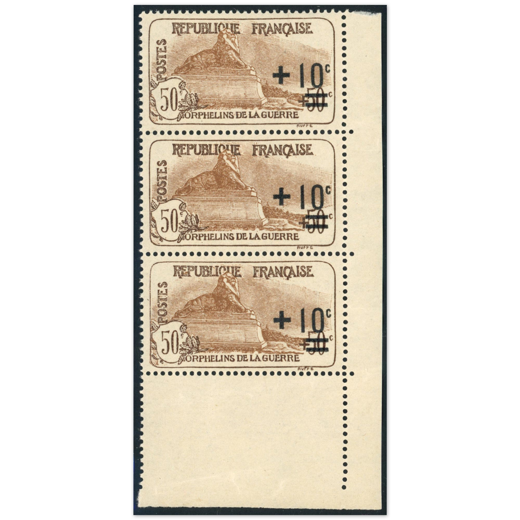 FRANCE BANDE DE 3 TIMBRES N°167 2E ORPHELIN COTE 210€ BELLE QUALITÉ AVEC BDF