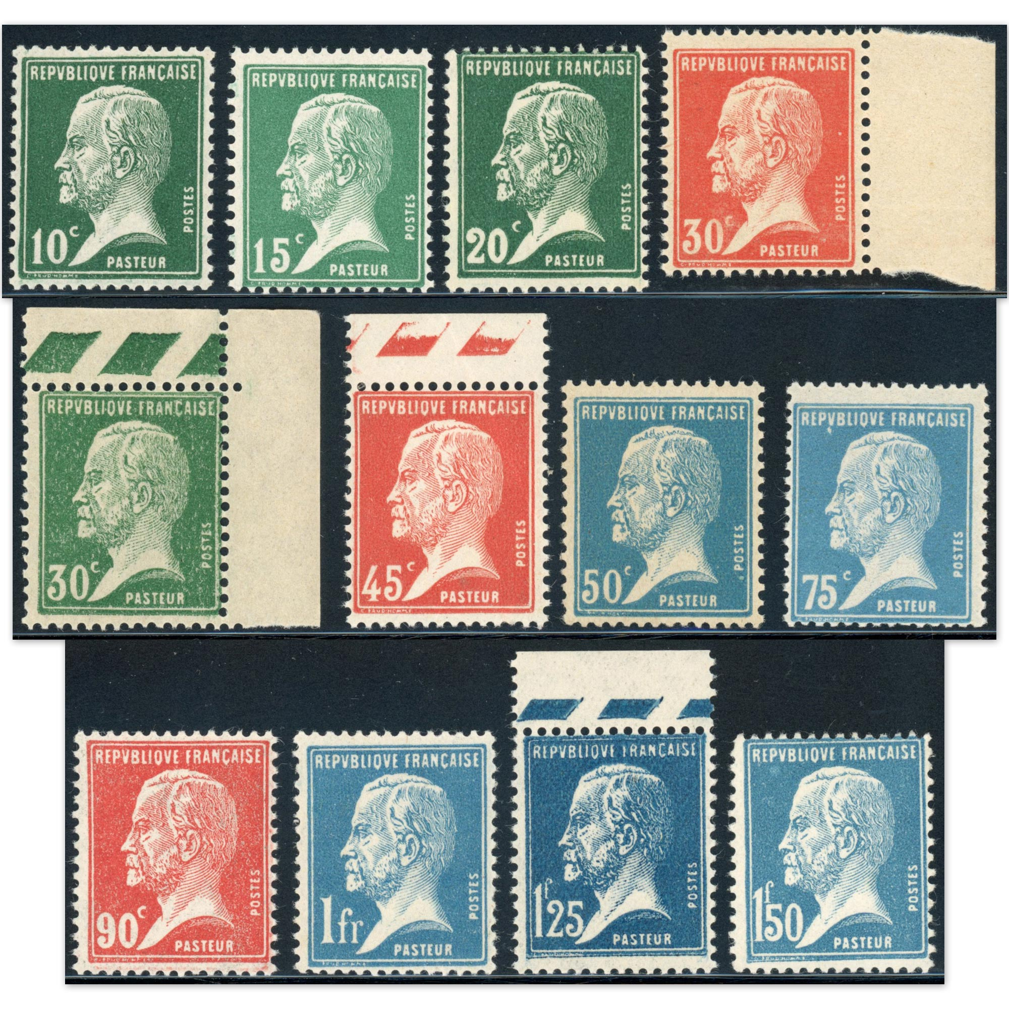 FRANCE SÉRIE PASTEUR N°170 À 181 TIMBRES NEUFS** ANNÉE 1923-26 COTE 200€