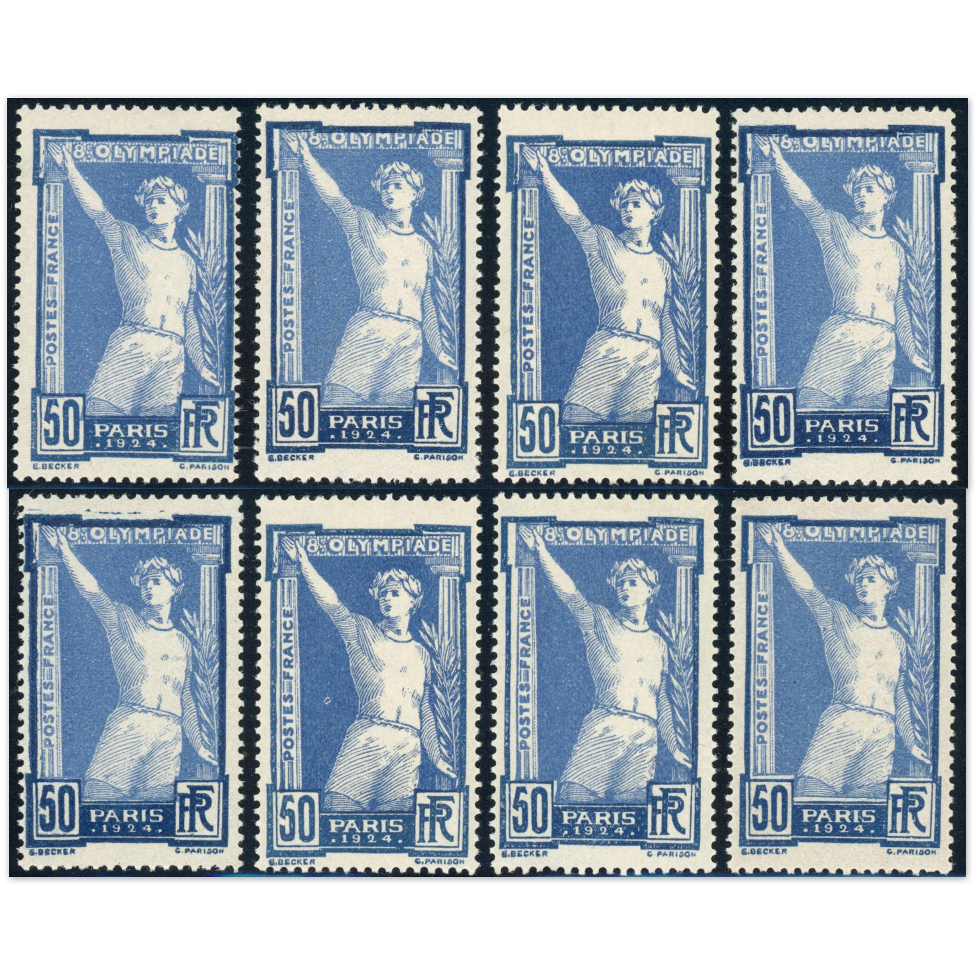 FRANCE STOCK DE 8 TIMBRES N°186 JEUX OLYMPIQUES 1924 TIMBRE NEUF** COTE 1000€