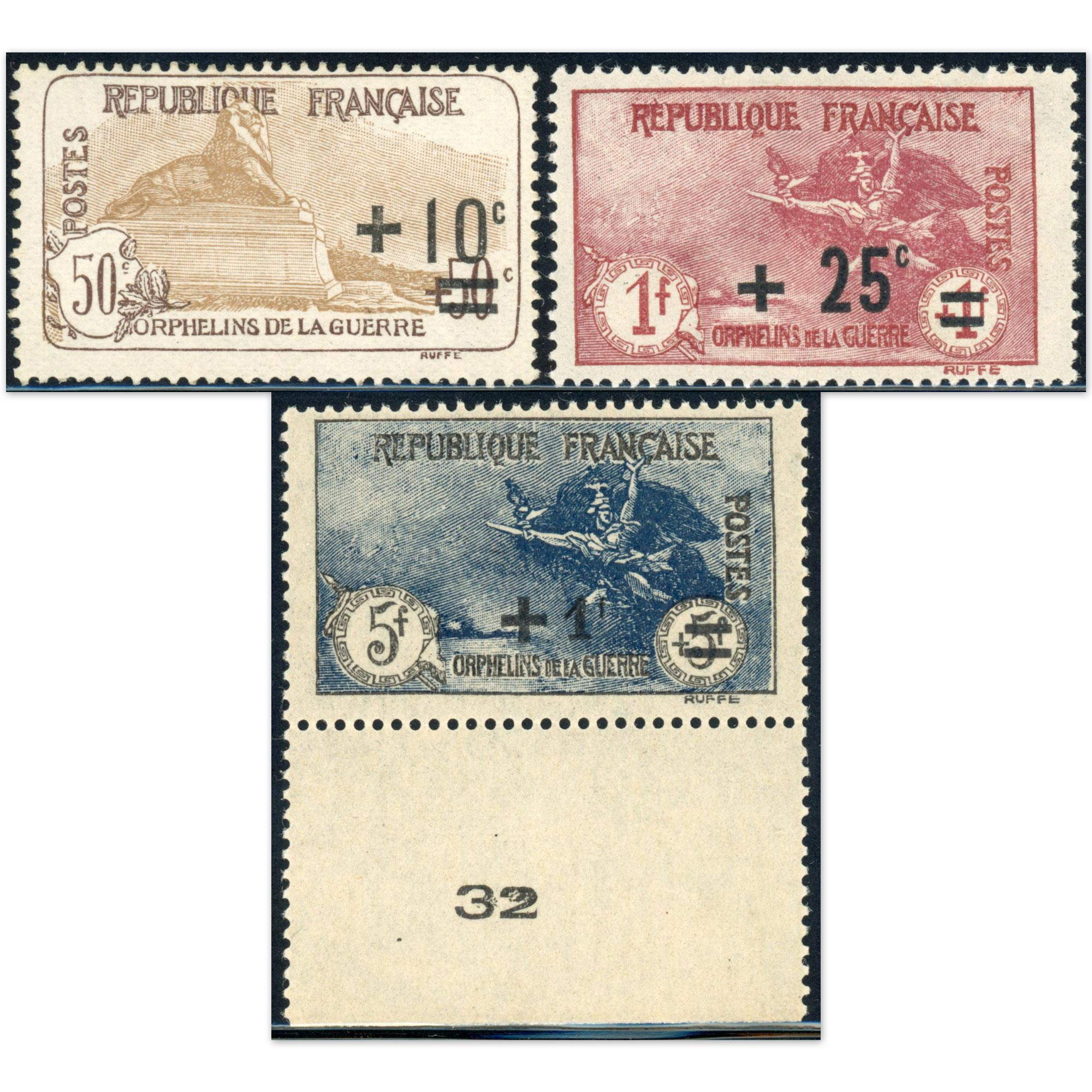 FRANCE 2E ORPHELIN N°167 À 169 TIMBRES NEUFS** COTE 505€ 5FFR BORD DE FEUILLE