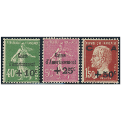 FRANCE CAISSE D'AMORTISSEMENT N°253 À 255 TIMBRES NEUFS** ANNÉE 1929 COTE 275€