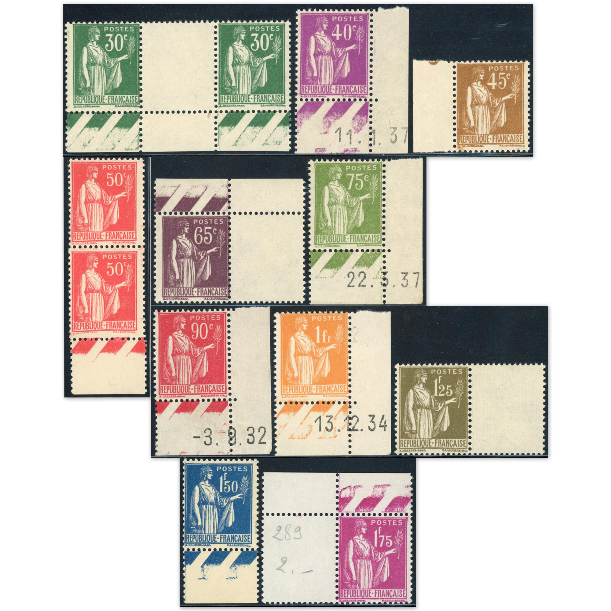 FRANCE TYPE PAIX SÉRIE COMPLÈTE N°280 À 289 TIMBRES NEUFS** BDF COTE 330€