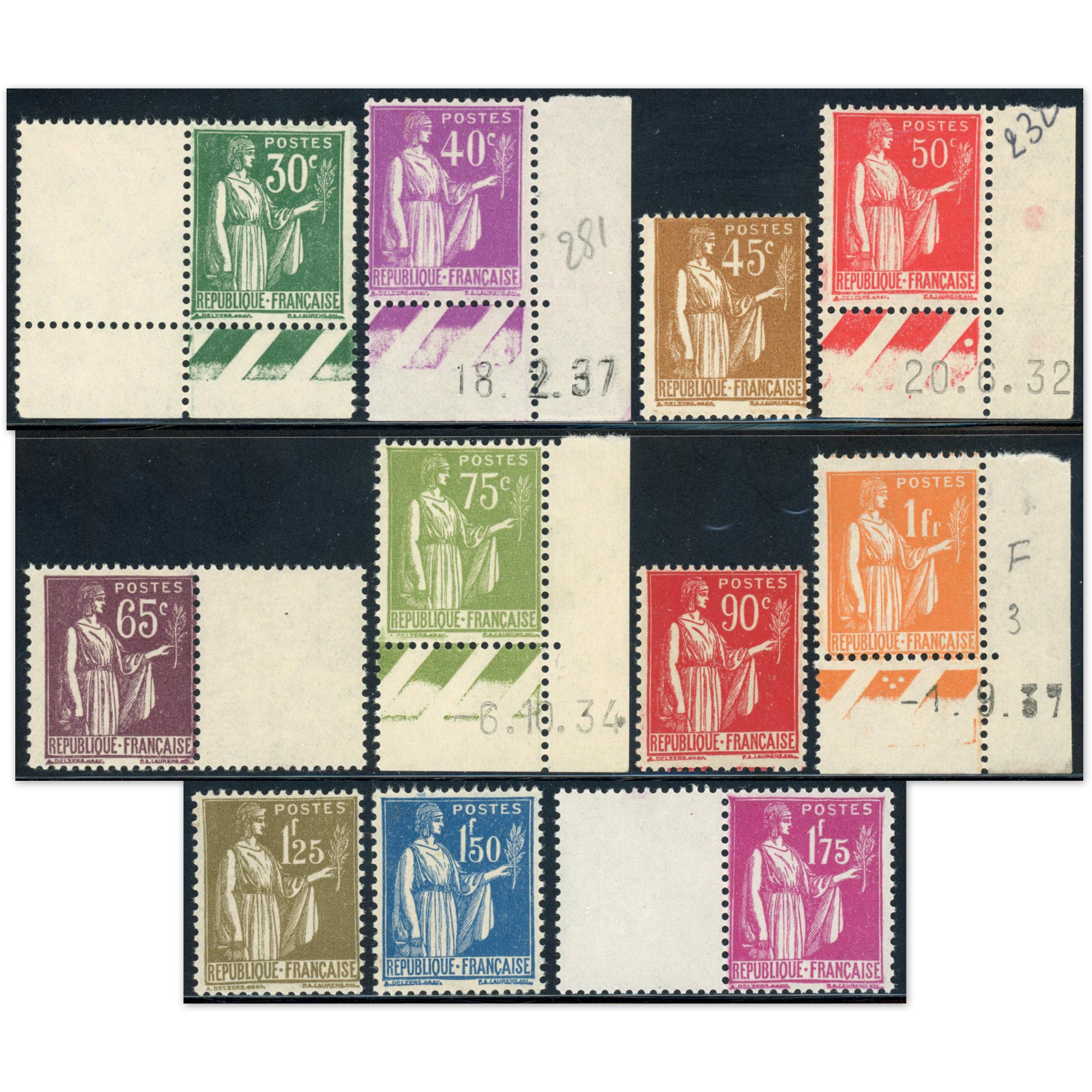 FRANCE TYPE PAIX SÉRIE COMPLÈTE N°280 À 289 TIMBRES NEUFS** COTE 330€