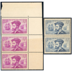 FRANCE PAIRE ET BANDE DE 3 JACQUES CARTIER N°296 ET 297 TIMBRES NEUFS COTE 730€