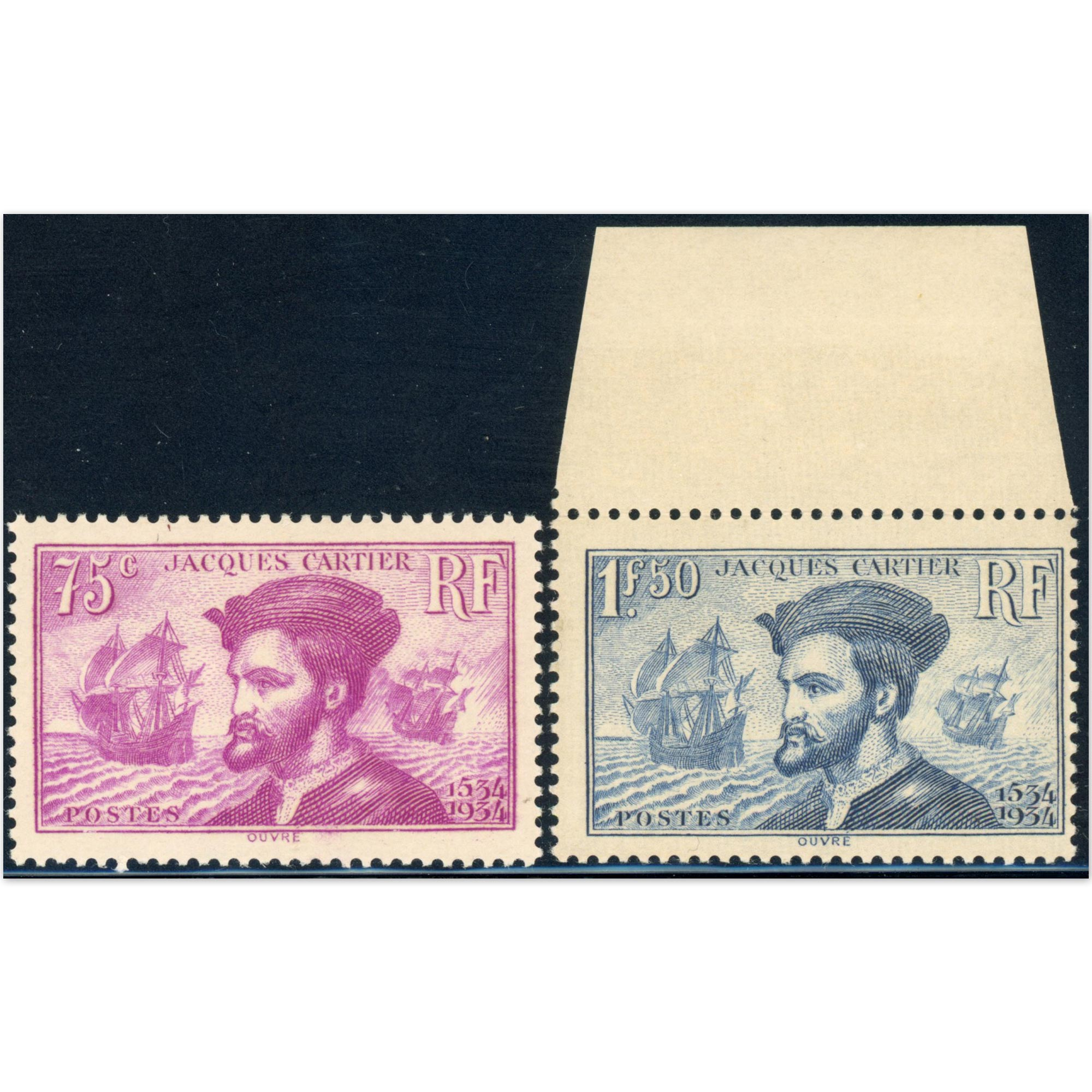 FRANCE SÉRIE JACQUES CARTIER N°296 ET 297 TIMBRES NEUFS** N°397 BORD DE FEUILLE