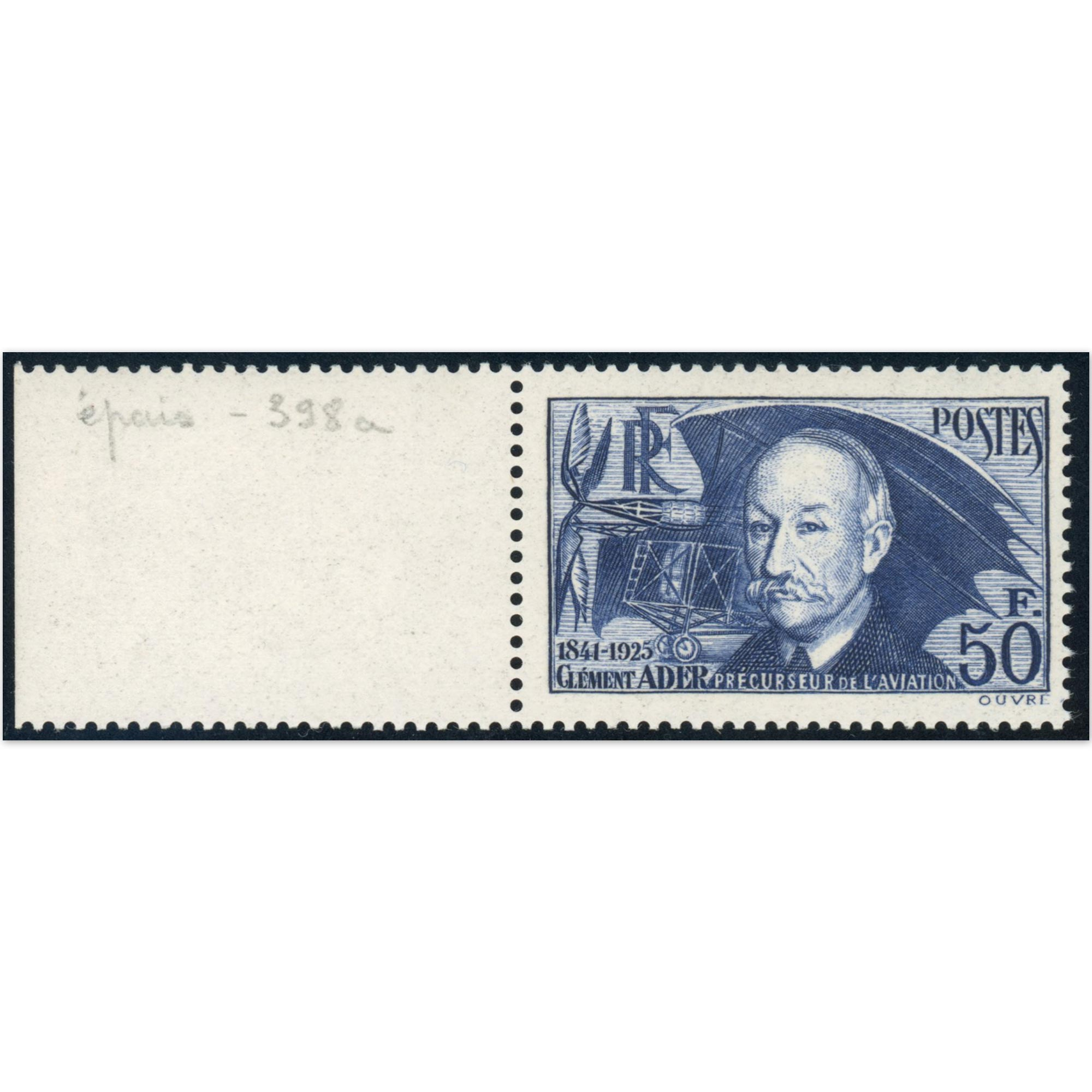 FRANCE N°398a CLEMENT ADER TIMBRE NEUF** ANNÉE 1938 COTE 180€ BORD DE FEUILLE