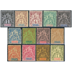 COLONIES FR GUADELOUPE N°27 À 39 SÉRIE COMPLÈTE TIMBRES NEUFS AVEC DÉFAUTS