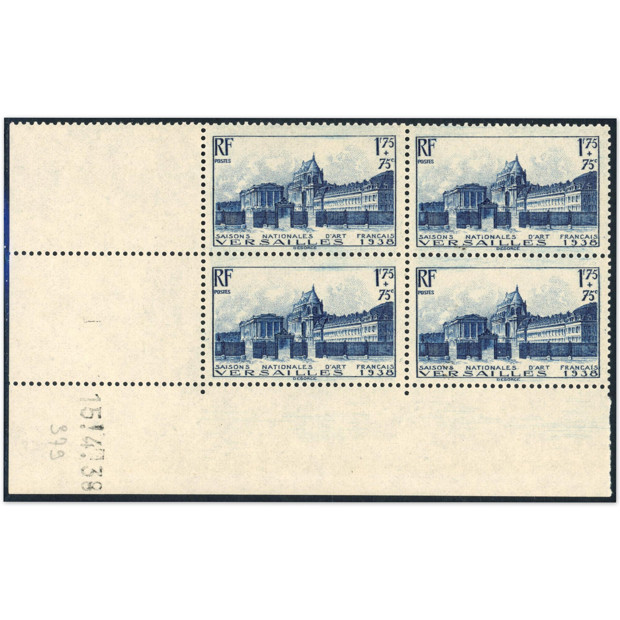FRANCE COIN DATÉ N°379 TIMBRES NEUFS "CHATEAU DE VERSAILLES" COTE 230€ AN 1938