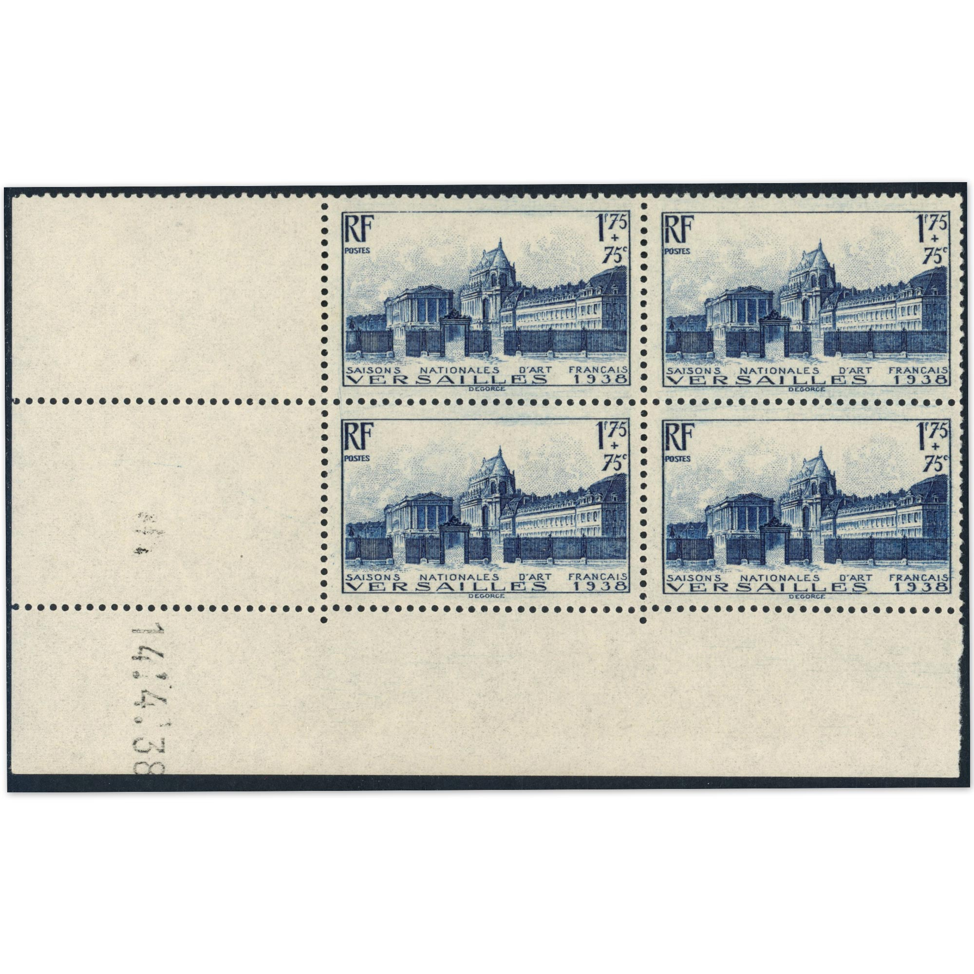 FRANCE COIN DATE N°379 TIMBRES NEUFS** "VERSAILLES" COTE 230€ ANNÉE 1938
