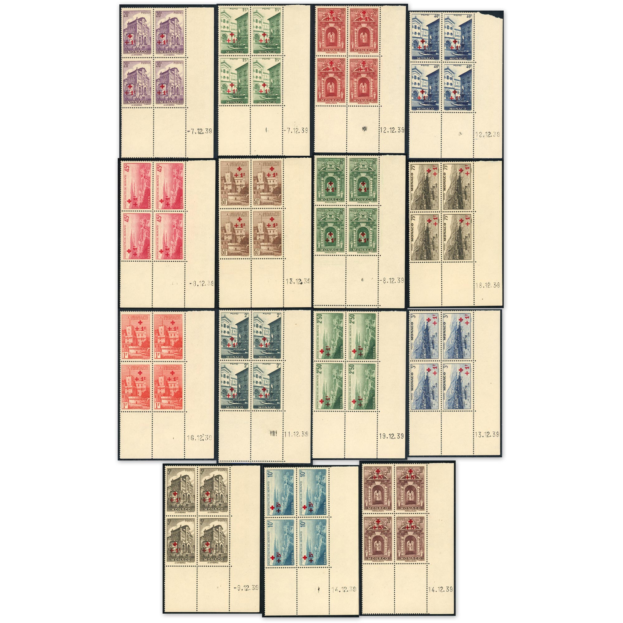MONACO COIN DATÉ SÉRIE COMPLÈTE 200 À 214 TIMBRES NEUFS** COTE TRÈS IMPORTANTE