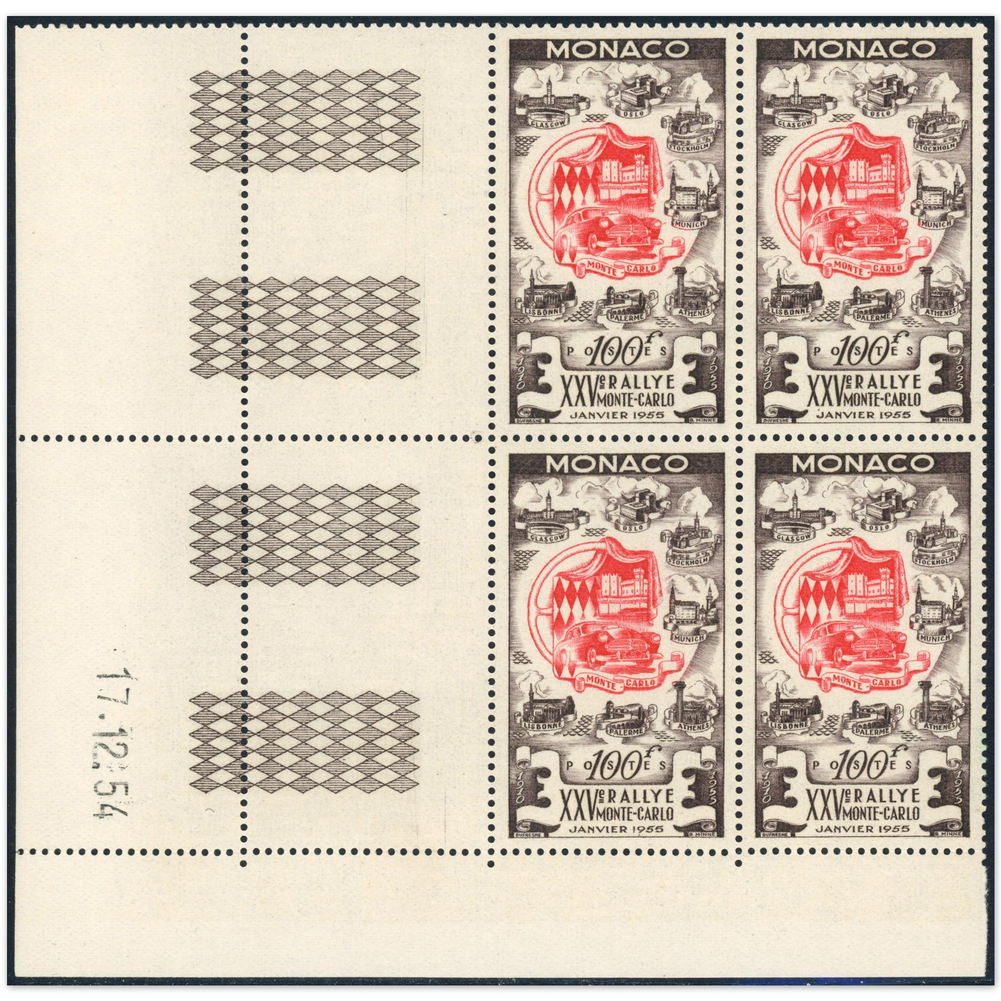 MONACO COIN DATÉ N°420 TIMBRES NEUFS** "RALLYE MONTE-CARLO" COTE TRÈS IMPORTANTE
