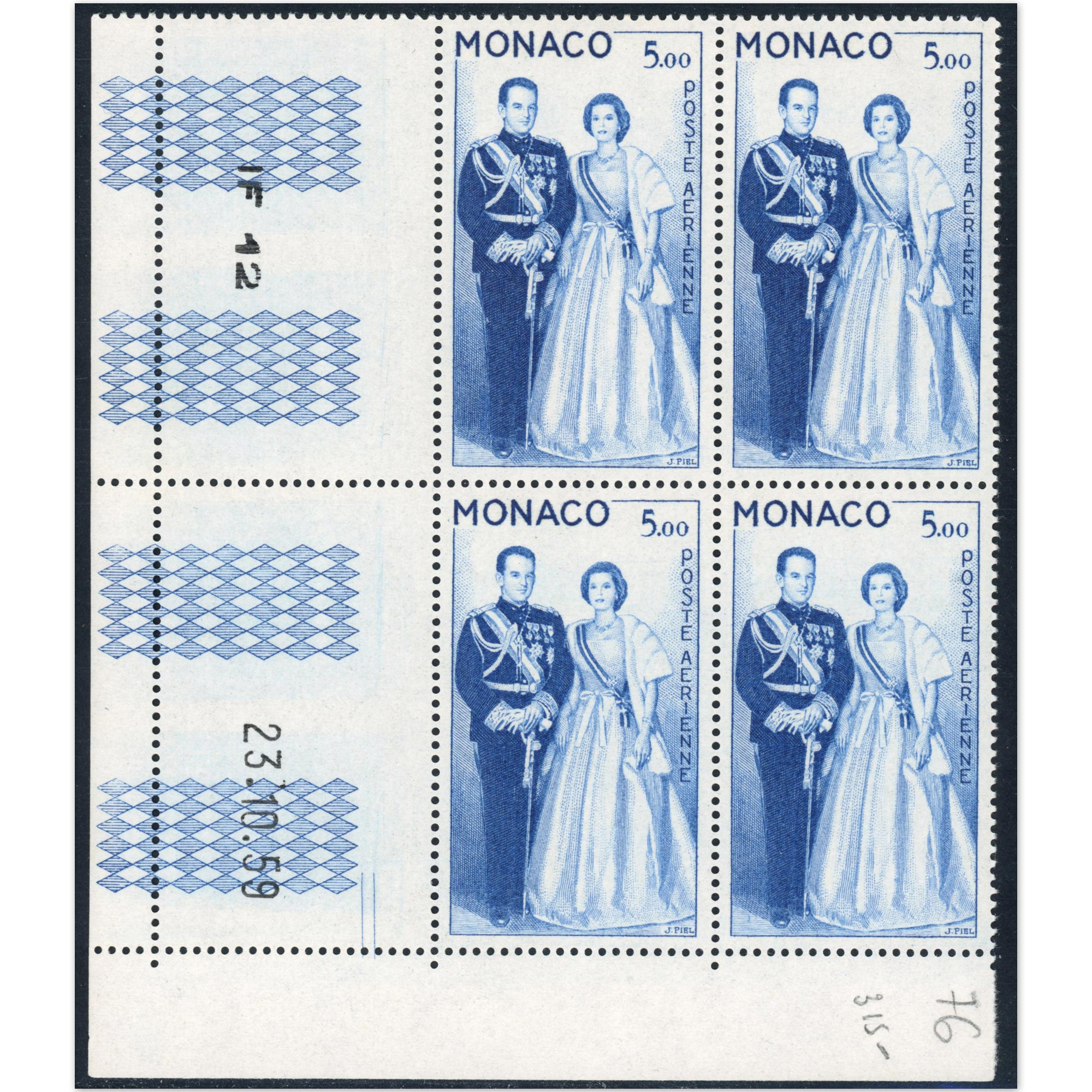 MONACO COIN DATÉ POSTE AÉRIENNE N°76 TIMBRES NEUFS** "COUPLE PRINCIER" BELLE COTE
