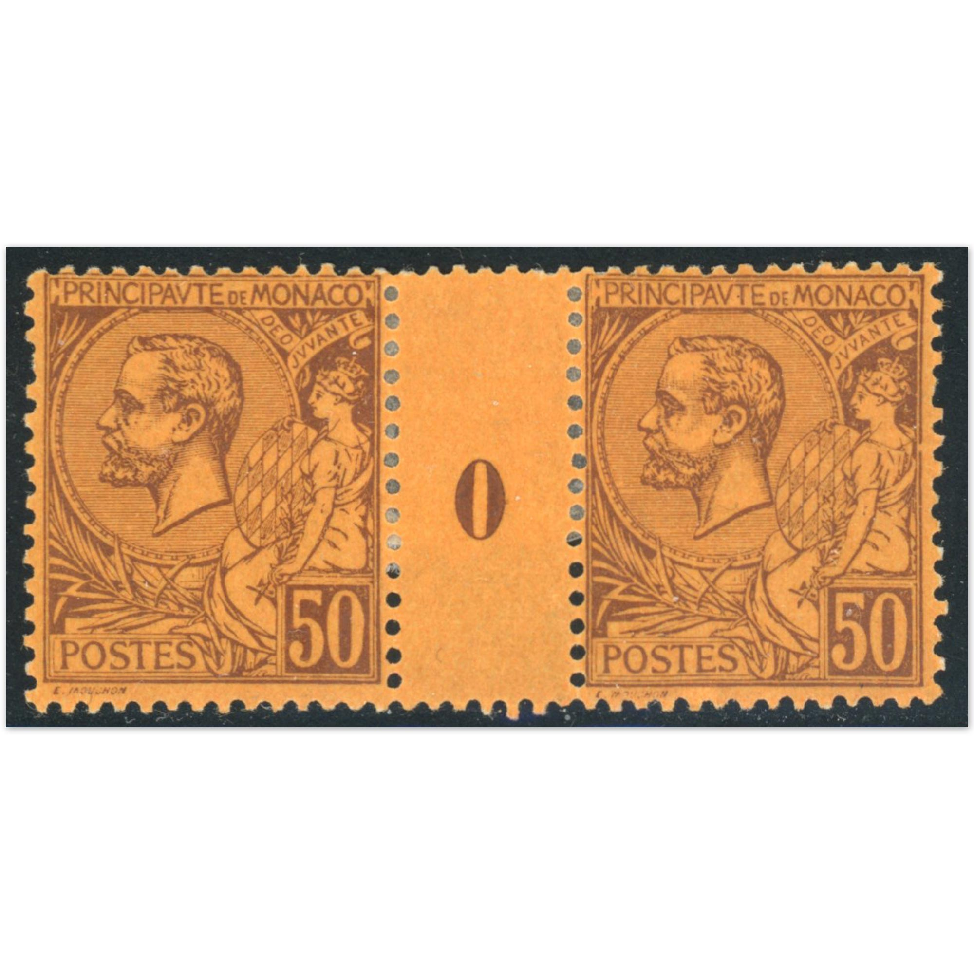 MONACO MILLÉSIME N°18 TIMBRES NEUFS "50c lilas brun sur orange" COTE 800€
