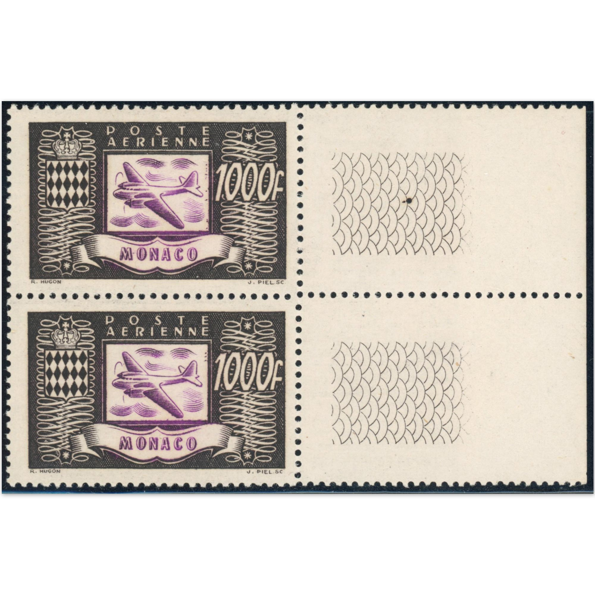 MONACO PAIRE POSTE AÉRIENNE N°44 TIMBRES NEUFS** COTE 200€ AVEC BORD DE FEUILLE