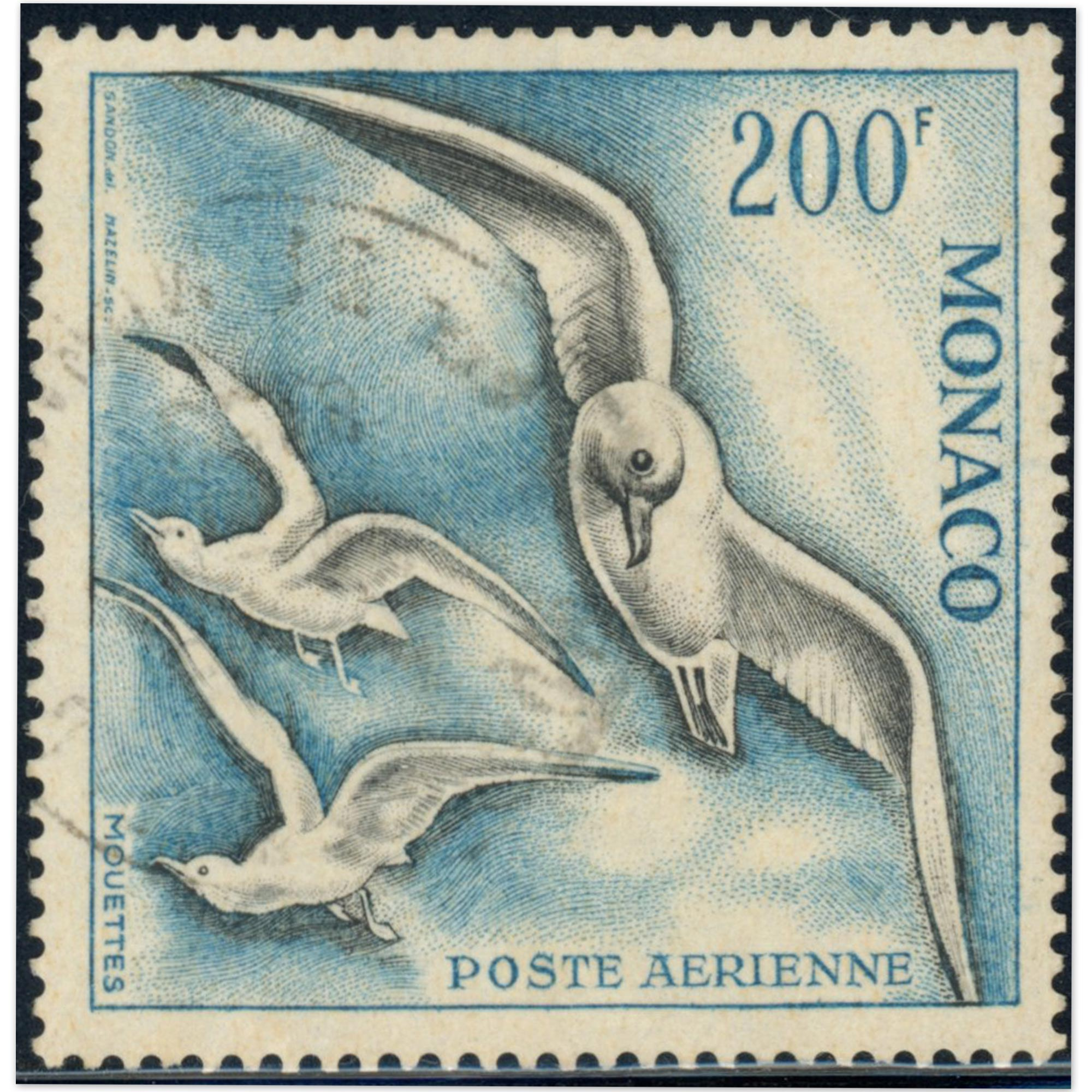 MONACO POSTE AÉRIENNE N°67 TIMBRE OBLITÉRÉ "OISEAU DE MER" COTE 231€ ANNÉE 1957