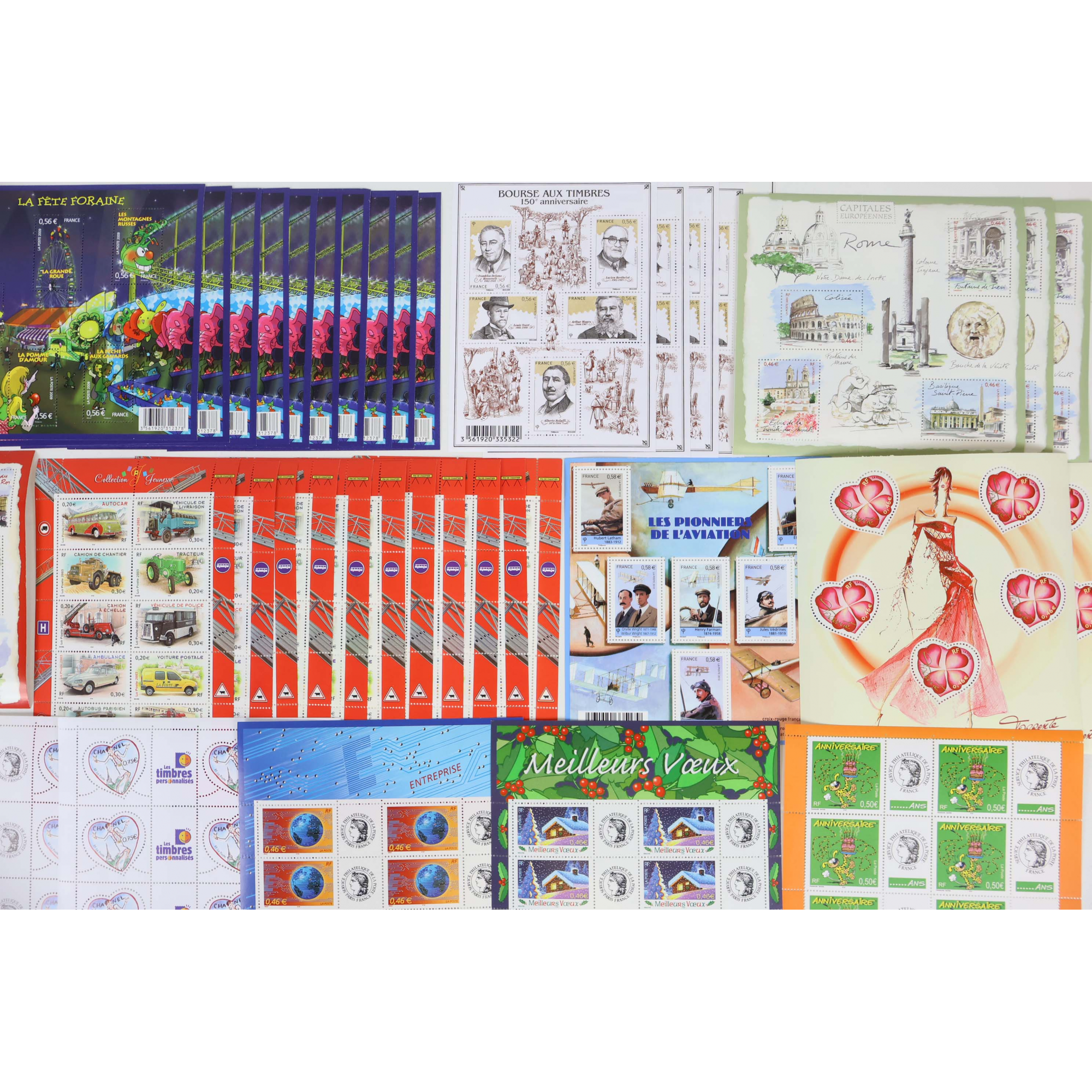 LOT BLOCS FEUILLETS TIMBRES EN EUROS AVEC DÉFAUTS POUR AFFRANCHIR FACIALE 231,5€
