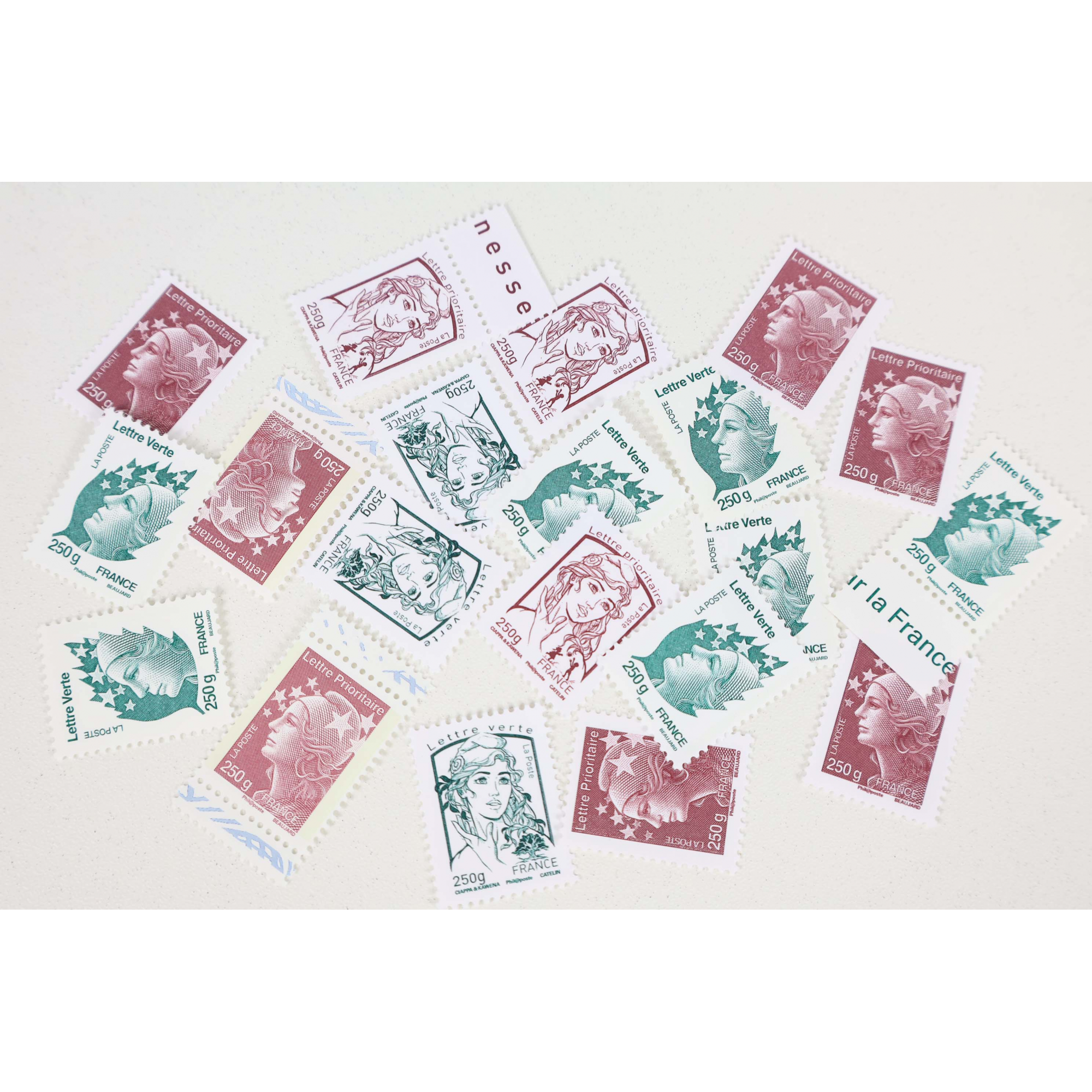 FRANCE LOT DE 20 TIMBRES A VALIDITÉS PERMANENTES POUR LETTRES 250G, VP MARIANNES