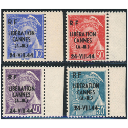 TIMBRES LIBÉRATION CANNES N°1 À 4 SÉRIE COMPLÈTE TIMBRES NEUFS** AVEC BDF
