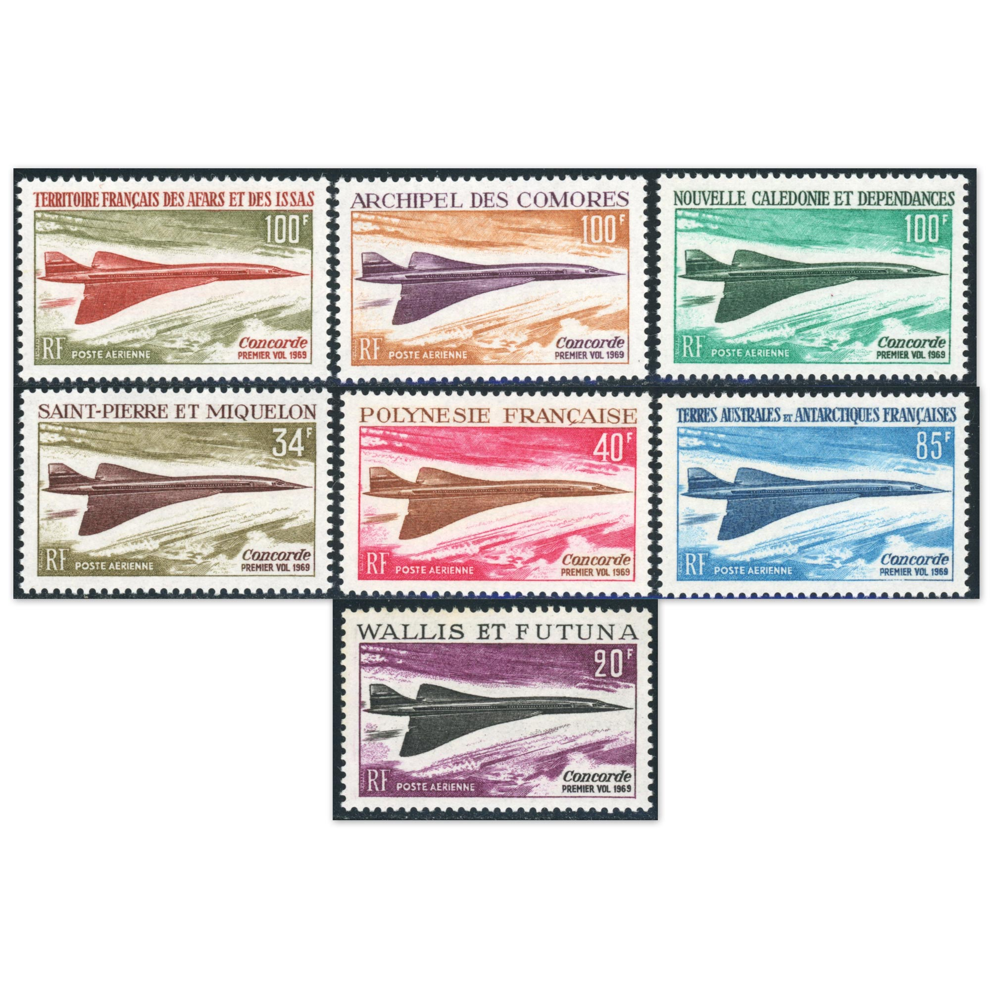 GRANDE SÉRIE COLONIALE COMPLÈTE CONCORDE TIMBRES NEUFS** ANNÉE 1969 COTE 403€