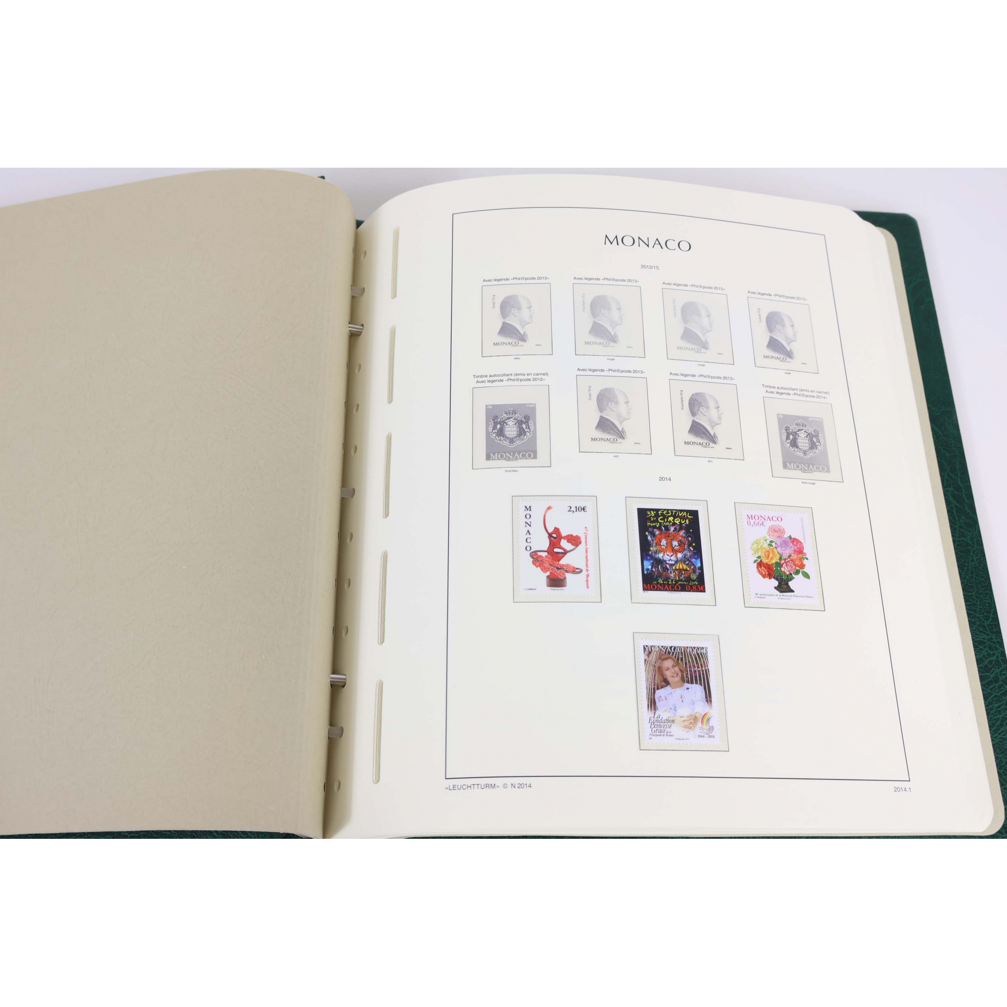 MONACO COLLECTION TIMBRES NEUFS** DE 2008 A 2014 ALBUM LEUCHTTURM FACIALE 439€