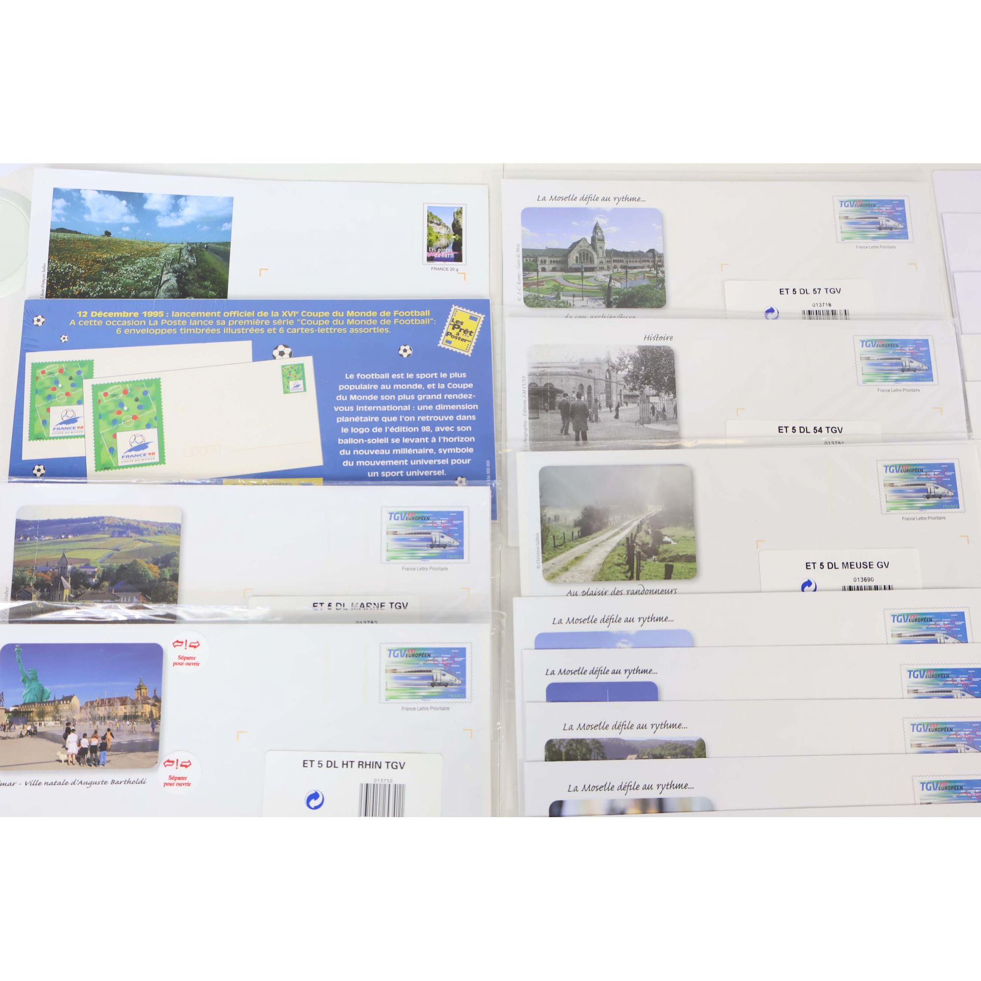 LOT DE 100 ENVELOPPES PRÉ AFFRANCHIES POUR LETTRES 20G FRANCE, THÈMES DIVERS