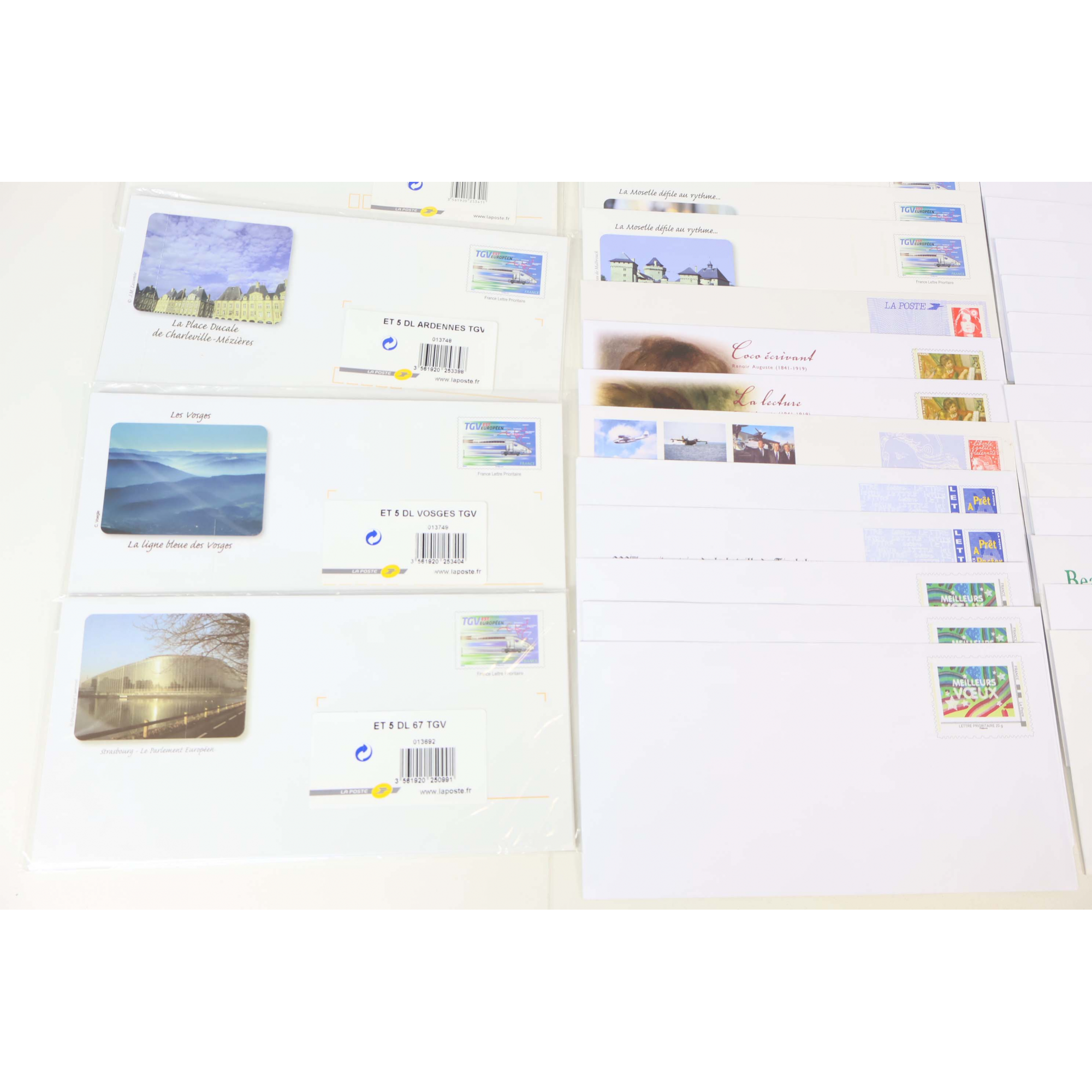 LOT DE 100 ENVELOPPES PRÉ AFFRANCHIES POUR LETTRES 20G FRANCE, THÈMES DIVERS