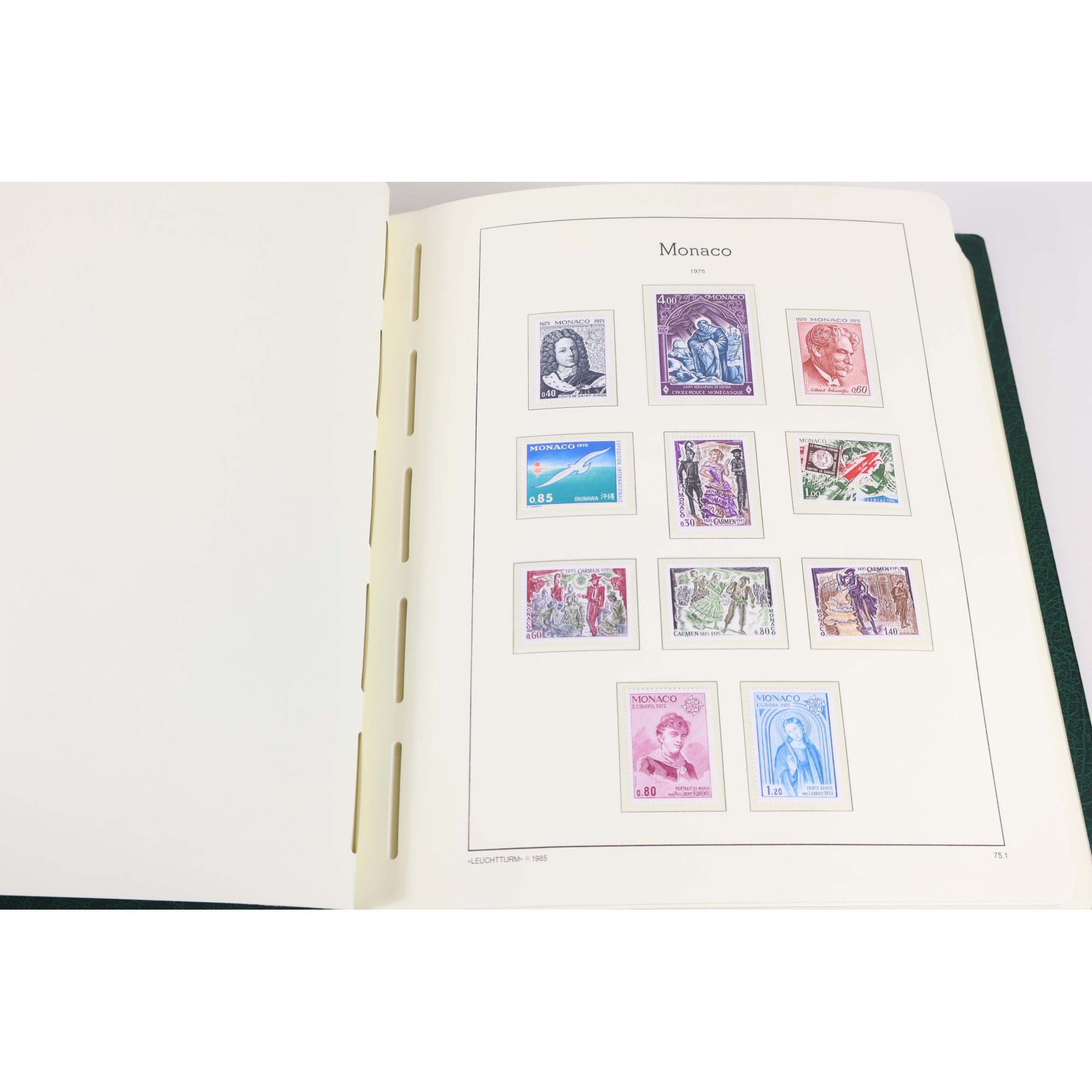 MONACO COLLECTION COMPLETE TIMBRES NEUFS** DE 1975 A 1989 ALBUM LEUCHTTURM