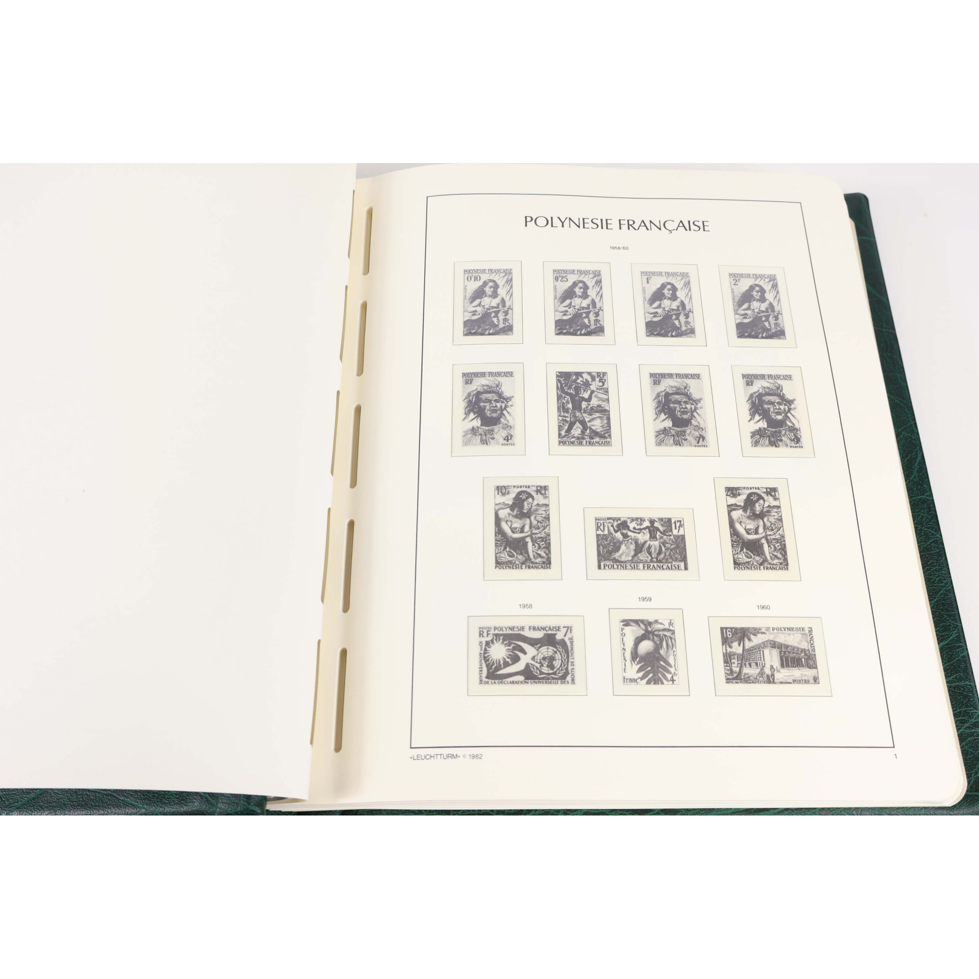 CLASSEUR HAUT DE GAMME LEUCHTTURM POUR UNE COLLECTION POLYNÉSIE FR 1958 A 1999