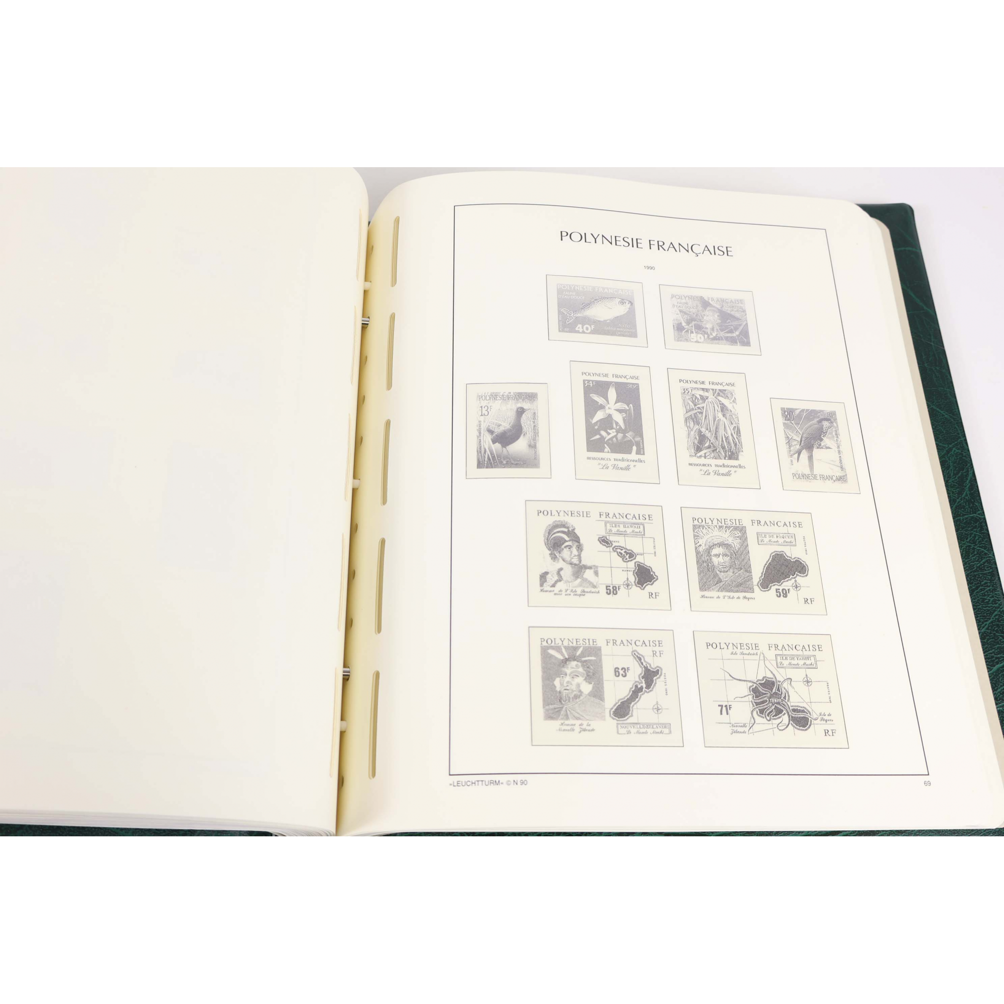 CLASSEUR HAUT DE GAMME LEUCHTTURM POUR UNE COLLECTION POLYNÉSIE FR 1958 A 1999