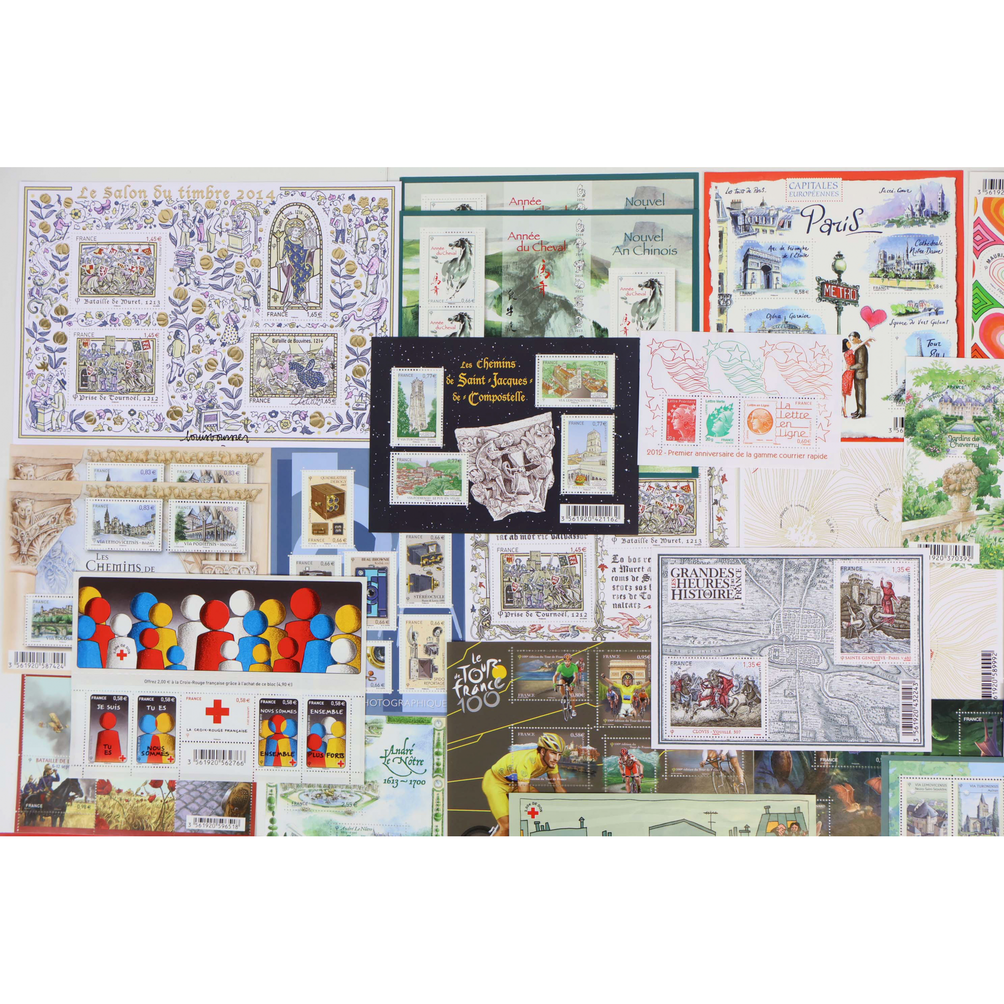 FRANCE LOT DE TIMBRES-POSTE ET BLOCS-FEUILLETS NEUFS DE 2008 À 2014 FACIALE 370€