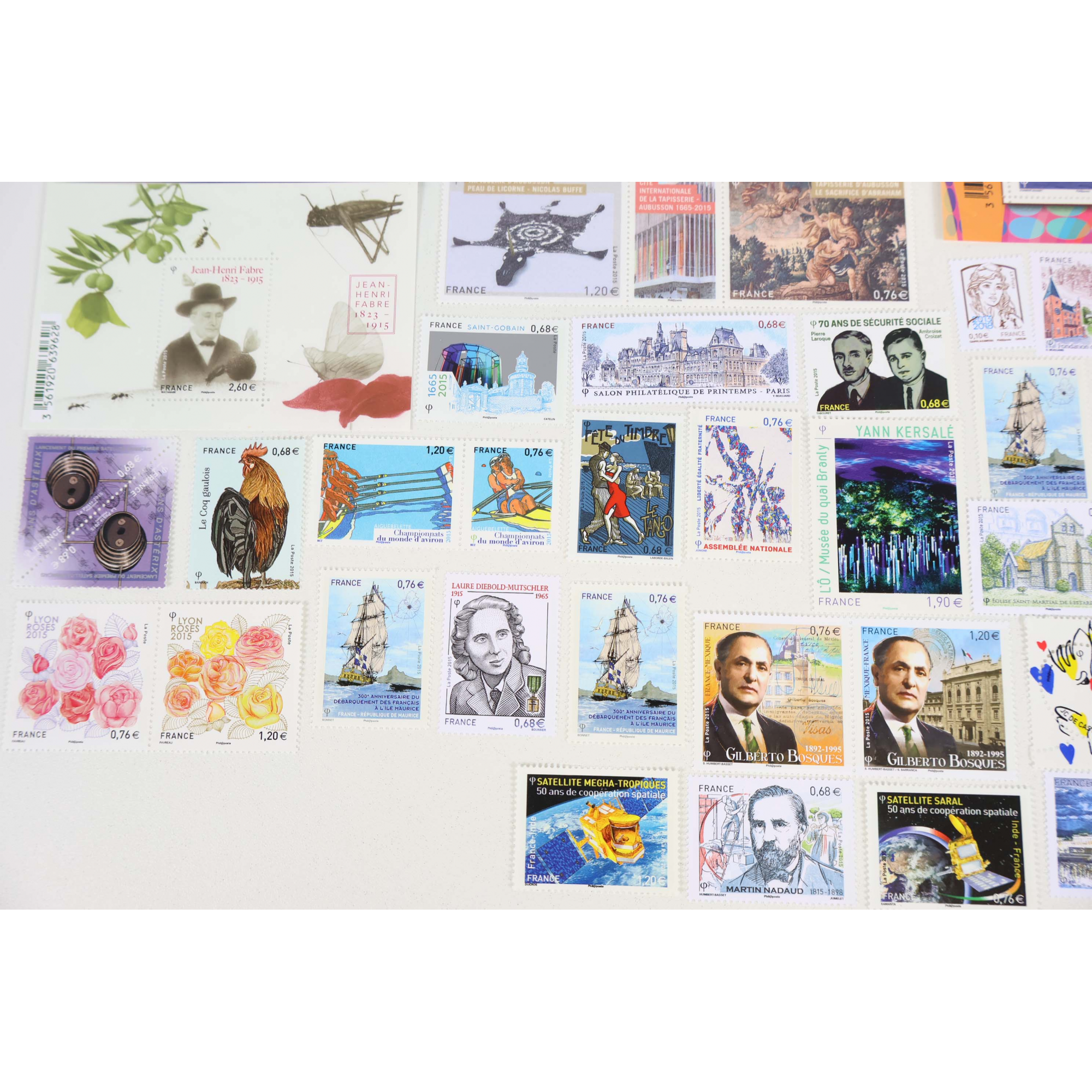 FRANCE ANNÉE 2015 LOT DE BLOCS-FEUILLETS ET TIMBRES-POSTE NEUFS** FACIALE 56€