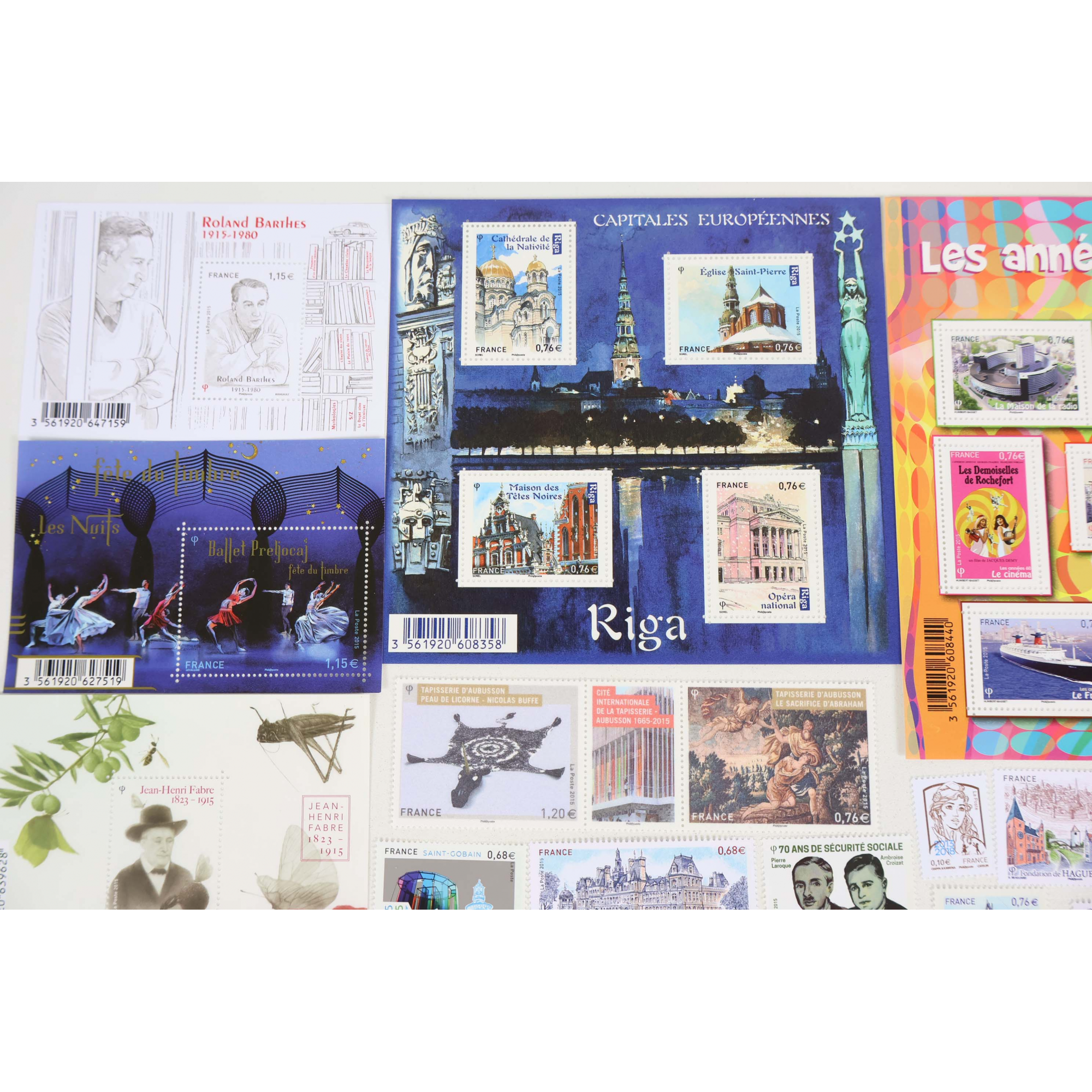 FRANCE ANNÉE 2015 LOT DE BLOCS-FEUILLETS ET TIMBRES-POSTE NEUFS** FACIALE 56€