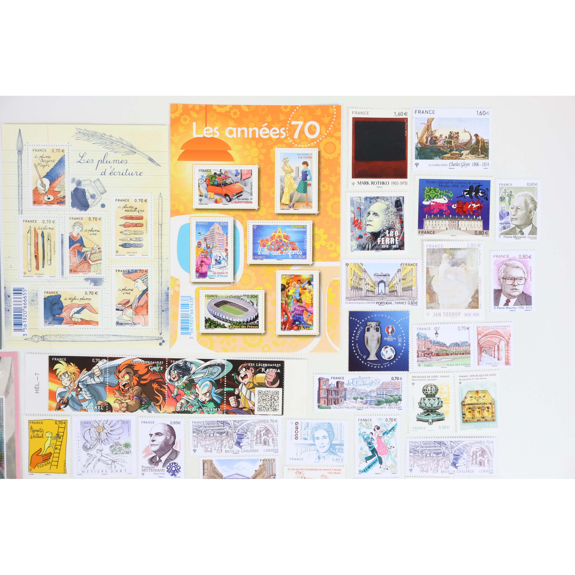 FRANCE ANNÉE 2016 LOT DE BLOCS-FEUILLETS ET TIMBRES-POSTE NEUFS** FACIALE 66€