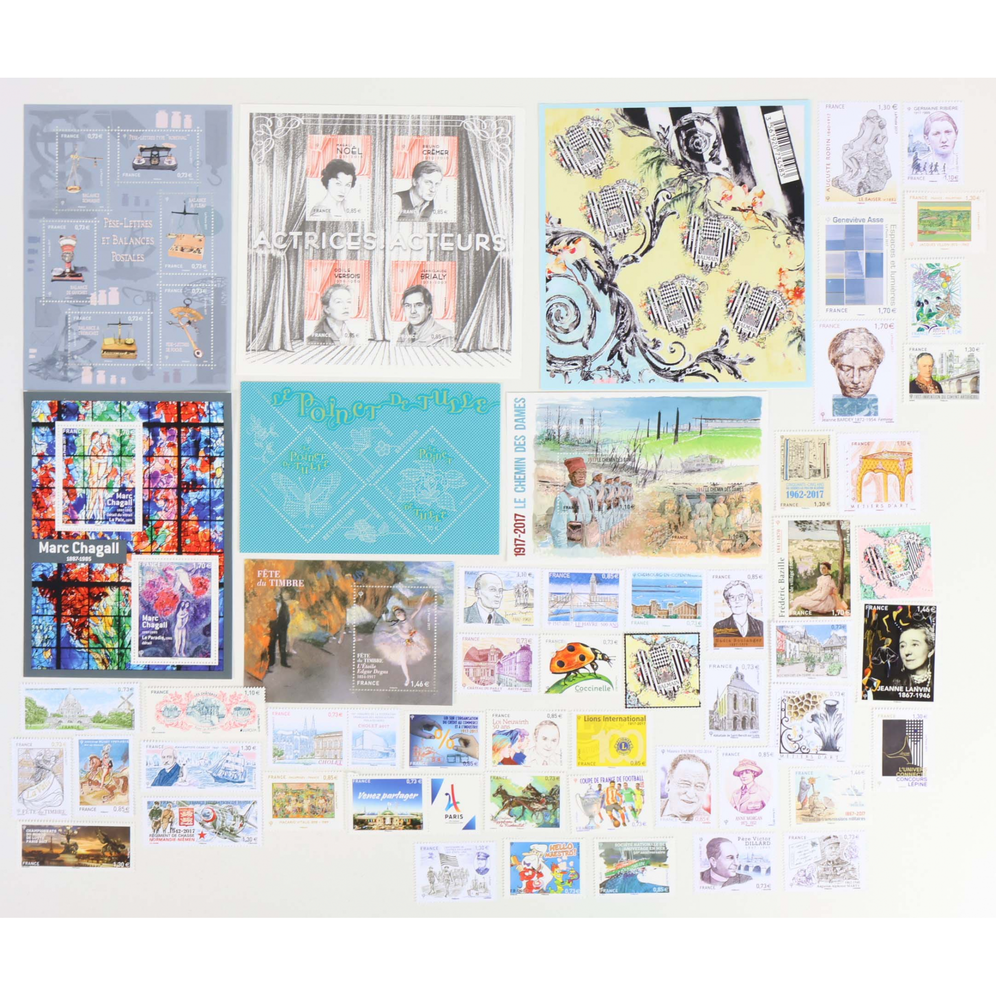 FRANCE ANNÉE 2017 LOT DE BLOCS-FEUILLETS ET TIMBRES-POSTE NEUFS** FACIALE 67€