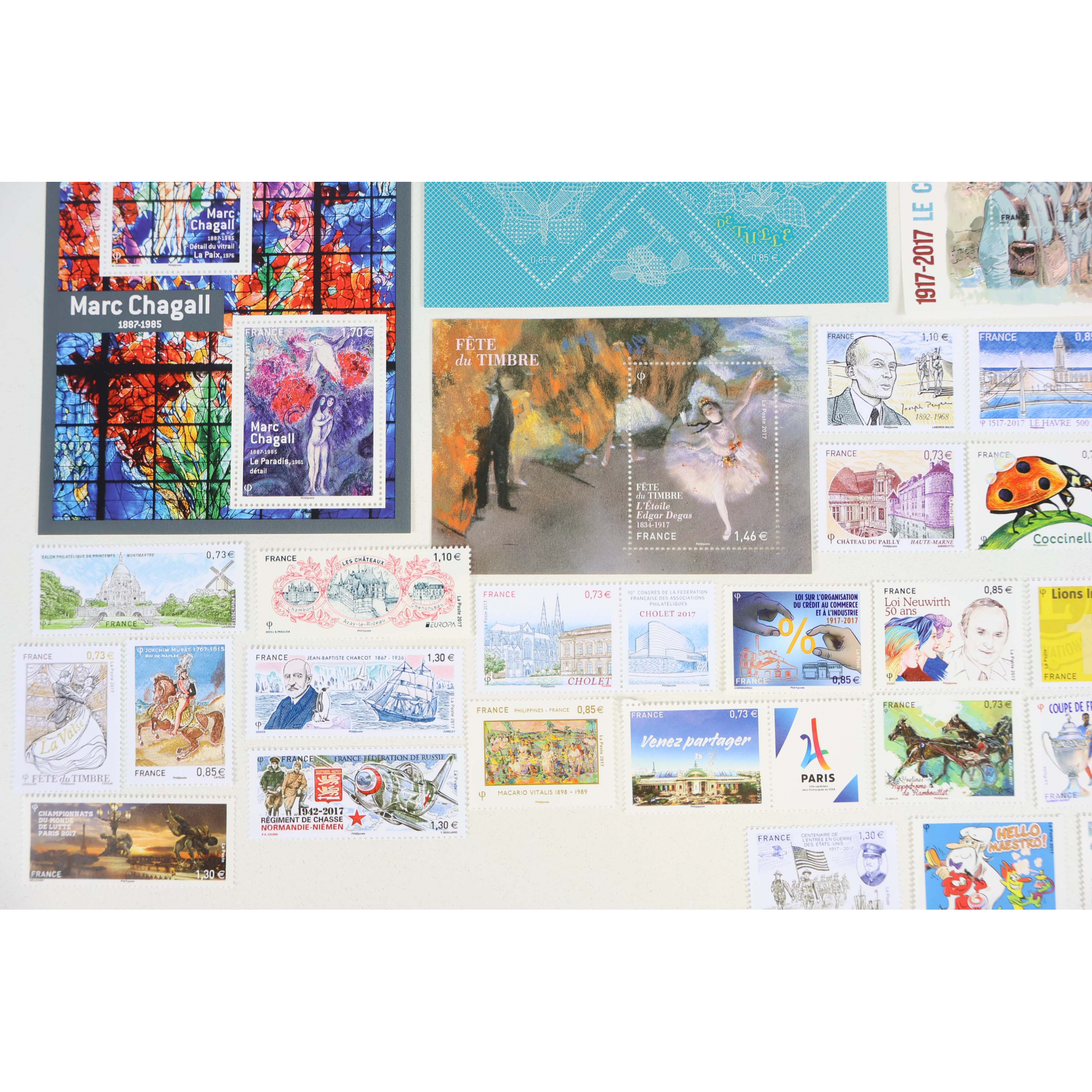 FRANCE ANNÉE 2017 LOT DE BLOCS-FEUILLETS ET TIMBRES-POSTE NEUFS** FACIALE 67€