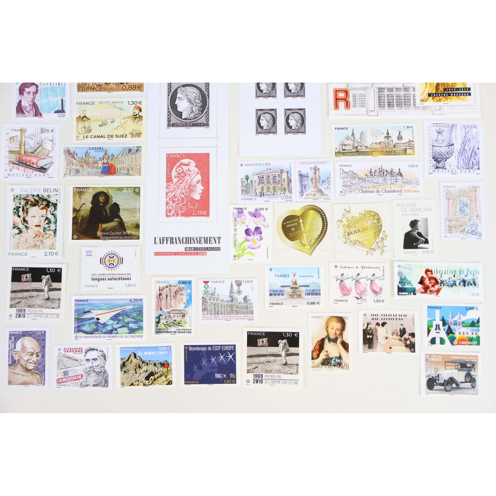 FRANCE ANNÉE 2019 LOT DE BLOCS-FEUILLETS ET TIMBRES-POSTE NEUFS** FACIALE 60€