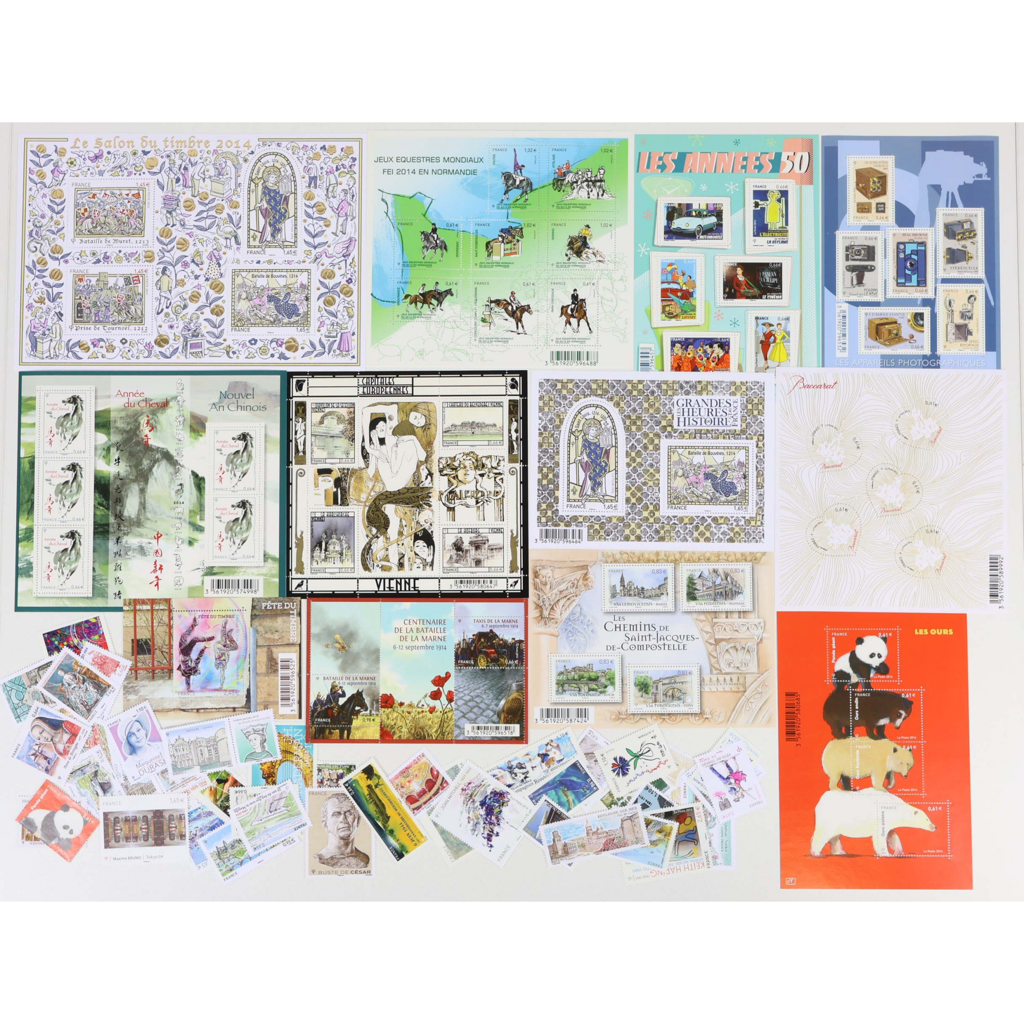 FRANCE LOT DE TIMBRES ET BLOCS-FEUILLETS NEUFS** DE 2014 FACIALE 84€