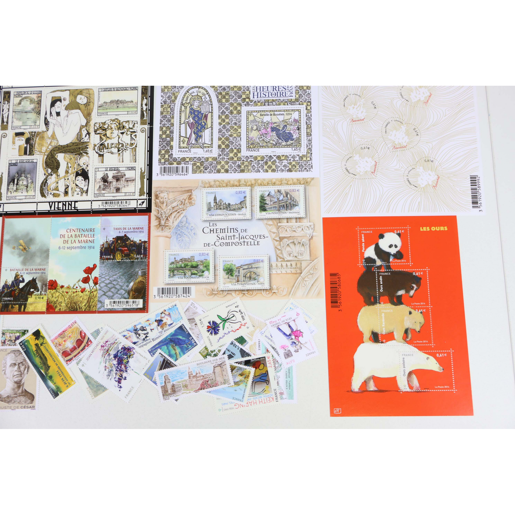 FRANCE LOT DE TIMBRES ET BLOCS-FEUILLETS NEUFS** DE 2014 FACIALE 84€