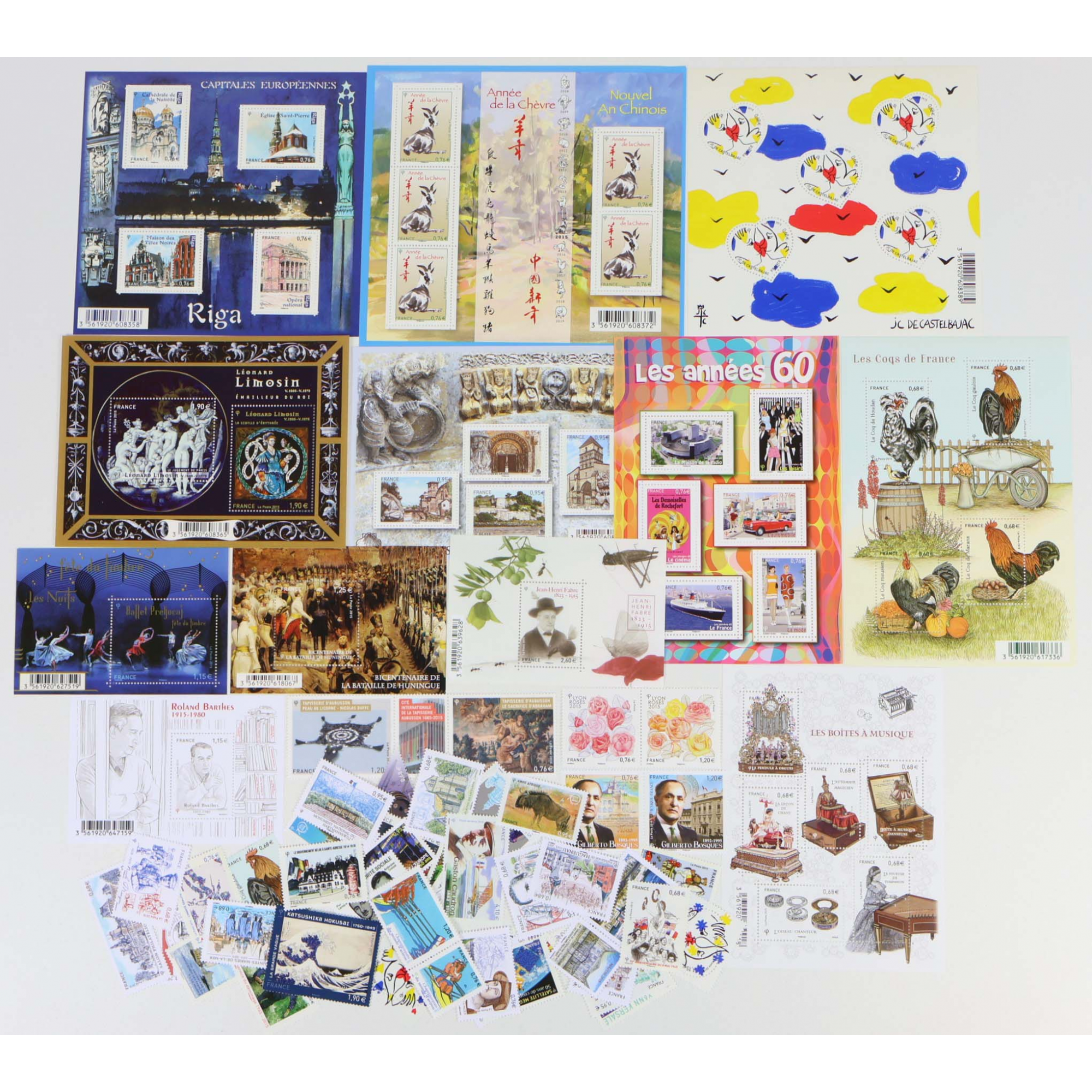 FRANCE LOT DE TIMBRES ET BLOCS-FEUILLETS NEUFS** DE 2015 FACIALE 80€