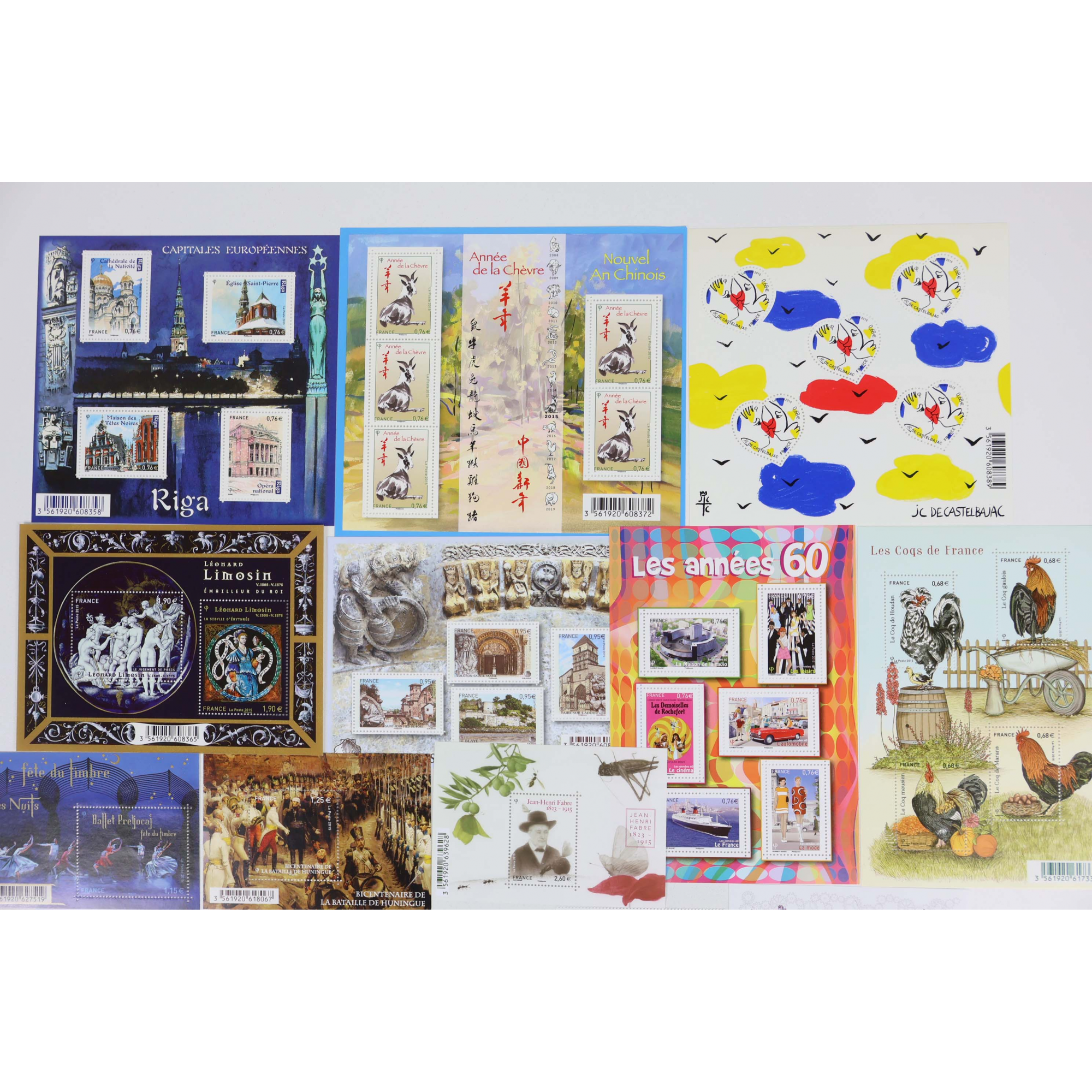 FRANCE LOT DE TIMBRES ET BLOCS-FEUILLETS NEUFS** DE 2015 FACIALE 80€