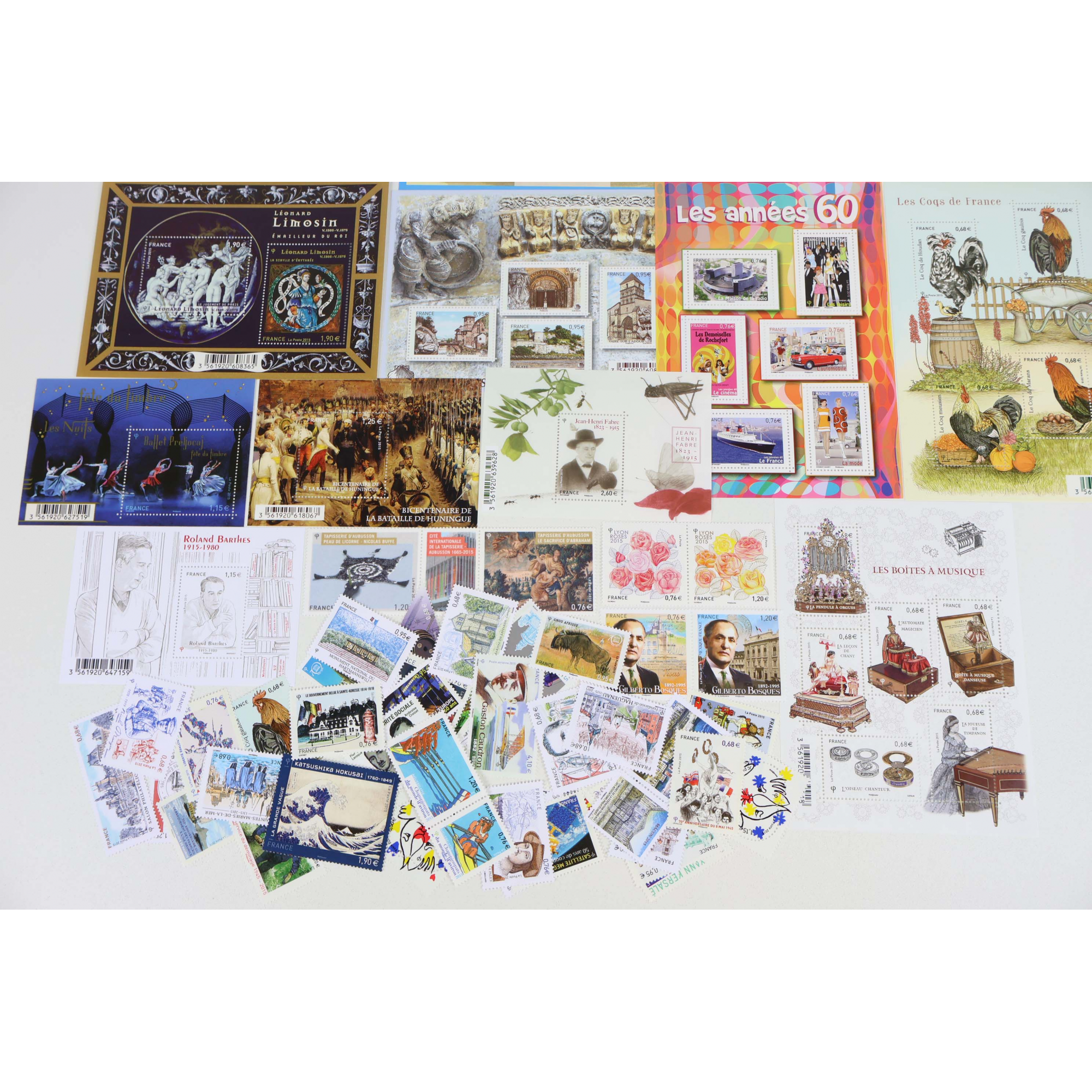 FRANCE LOT DE TIMBRES ET BLOCS-FEUILLETS NEUFS** DE 2015 FACIALE 80€