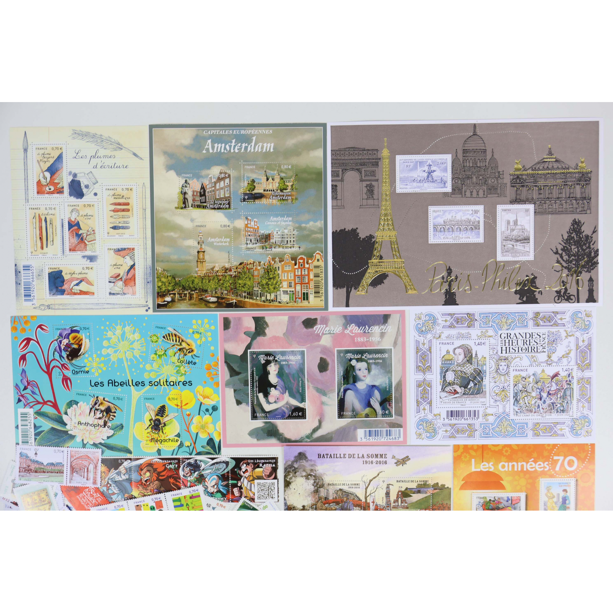 FRANCE LOT DE TIMBRES ET BLOCS-FEUILLETS NEUFS** DE 2016 FACIALE 88€