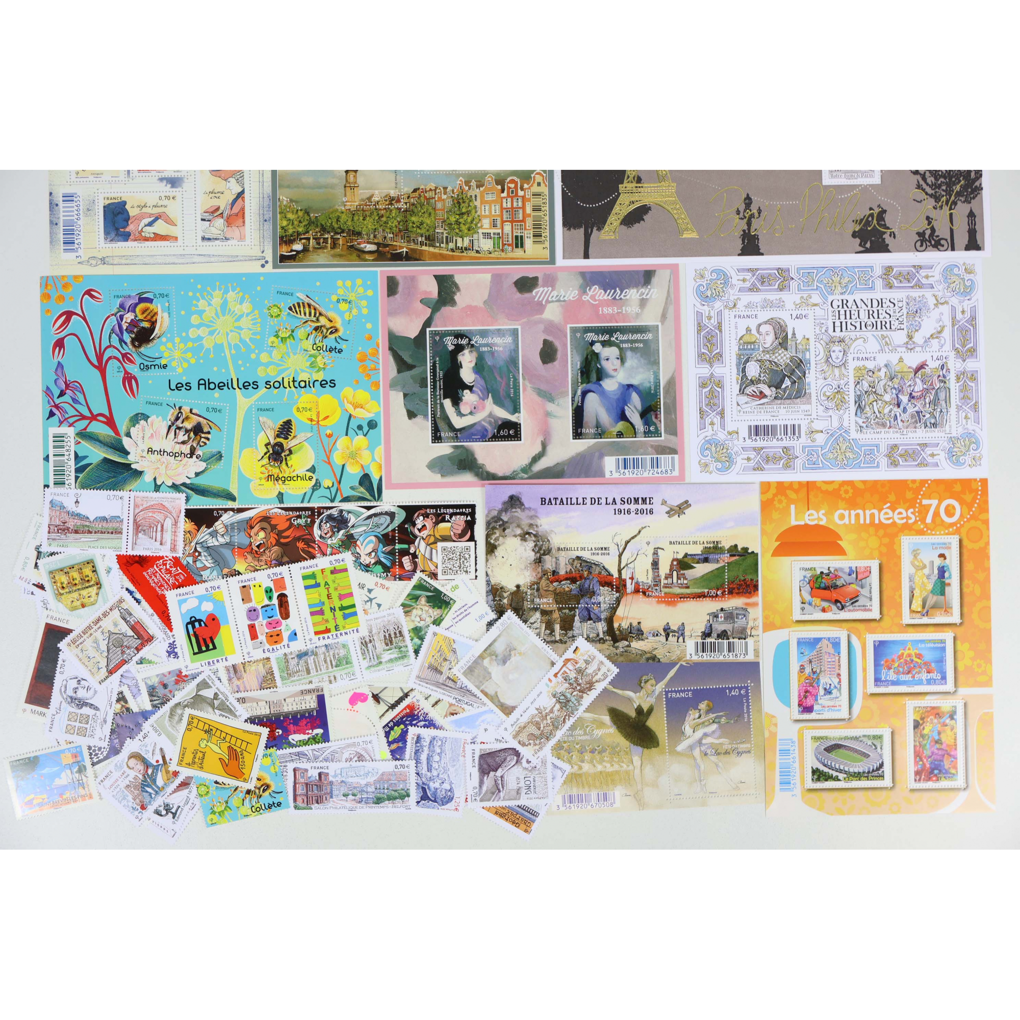 FRANCE LOT DE TIMBRES ET BLOCS-FEUILLETS NEUFS** DE 2016 FACIALE 88€