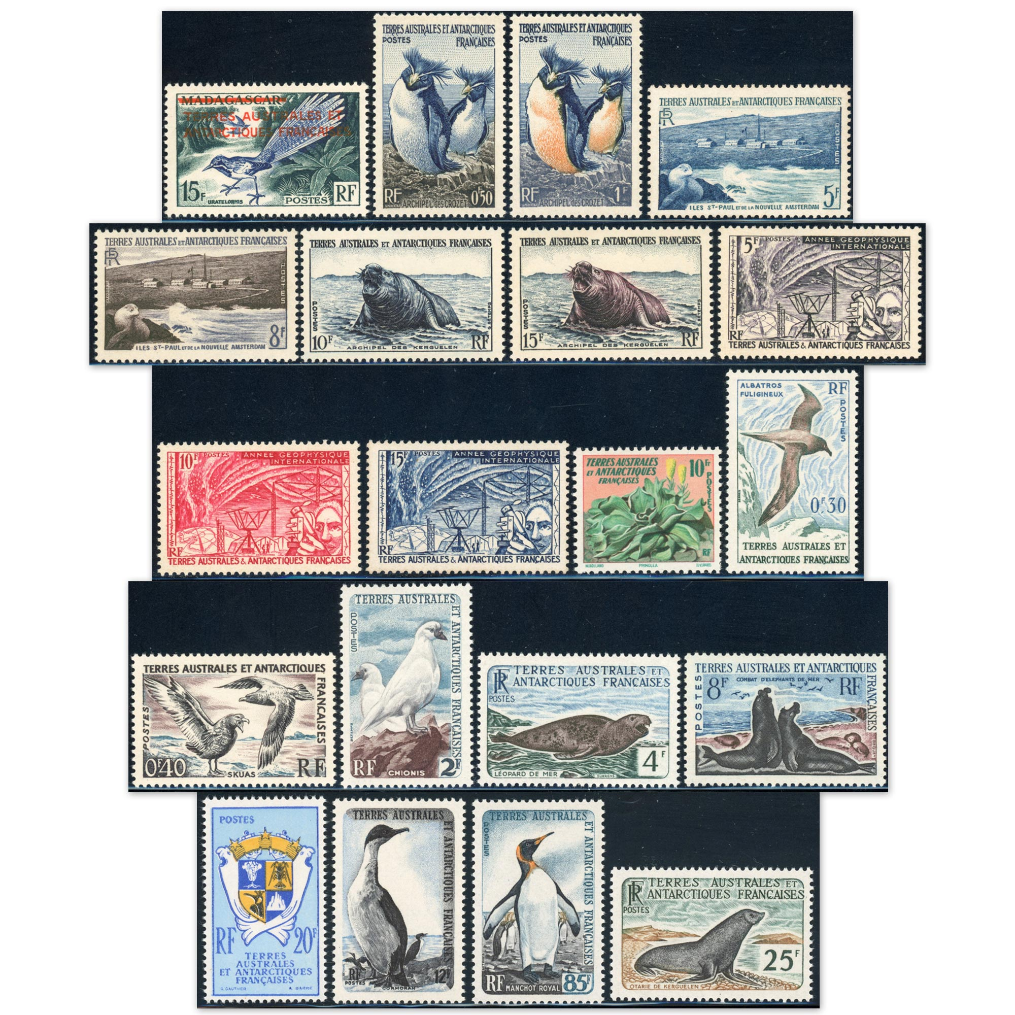 TAAF COLLECTION COMPLÈTE DE TIMBRES NEUFS** N°1 À 17 COTE 350€ BELLE QUALITÉ