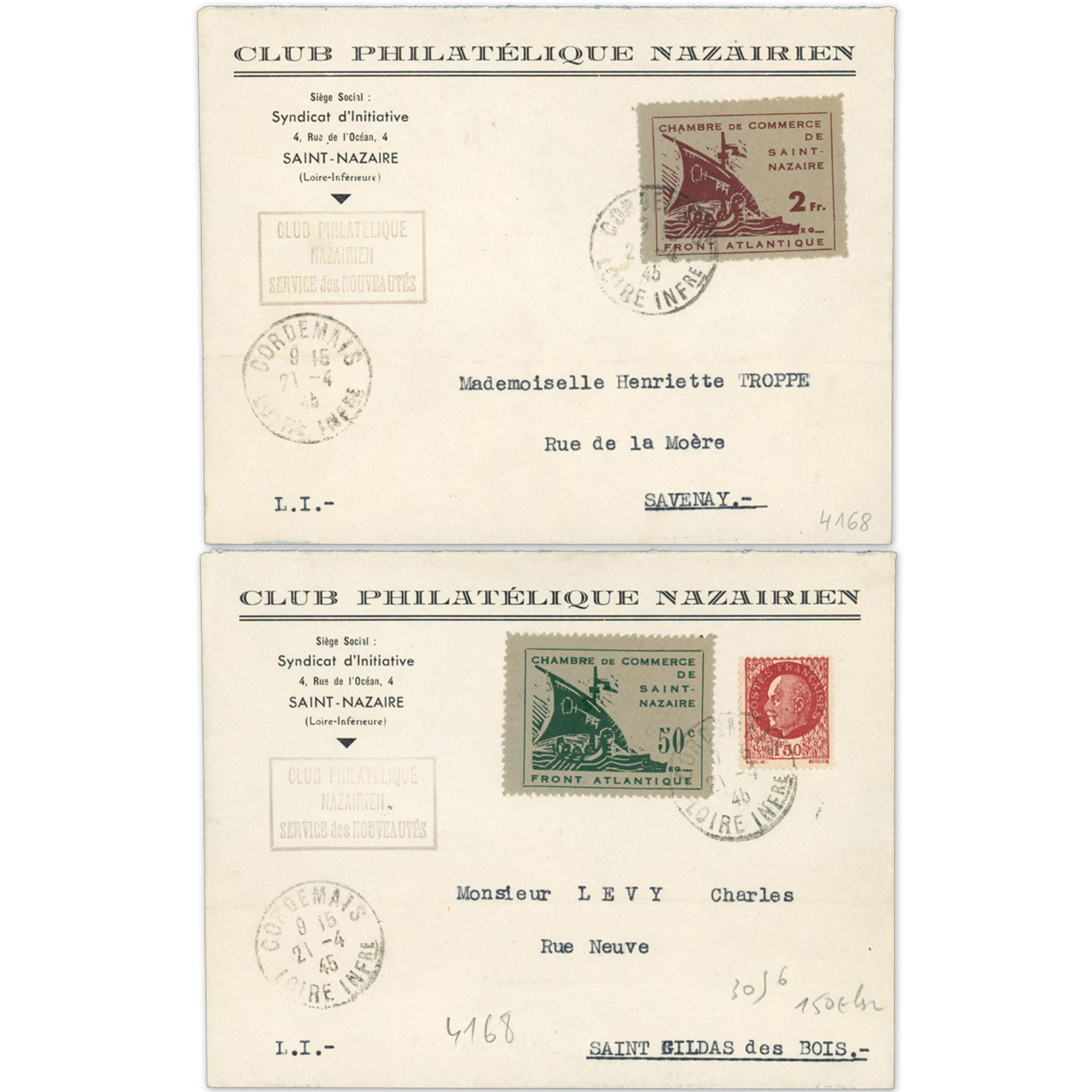 FRANCE TIMBRES DE GRÈVE N°74 ET 75 SUR ENVELOPPE TAMPON 1ER JOUR ANNÉE 1945